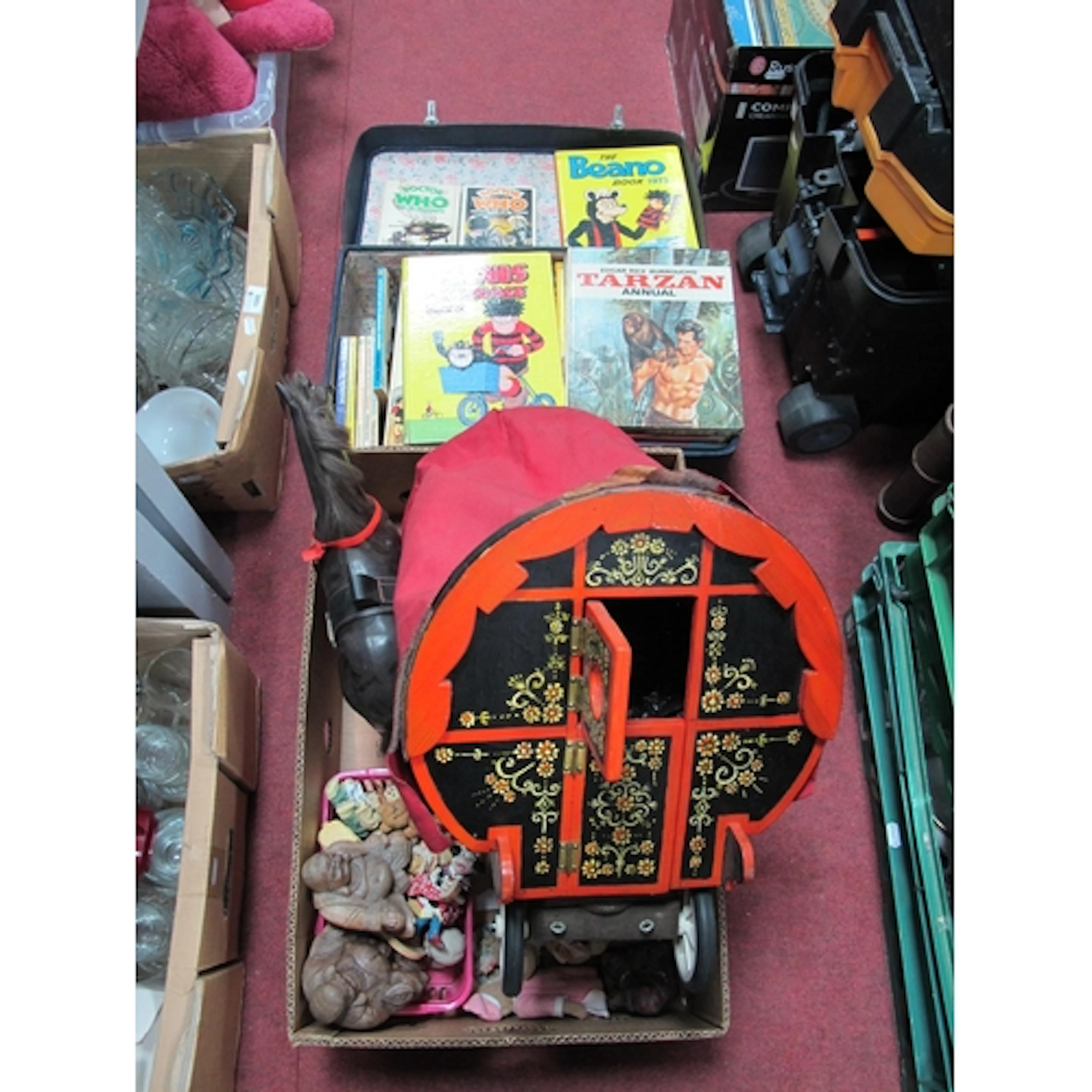 A Collection of Vintage Books and Toys, including a suitcase...