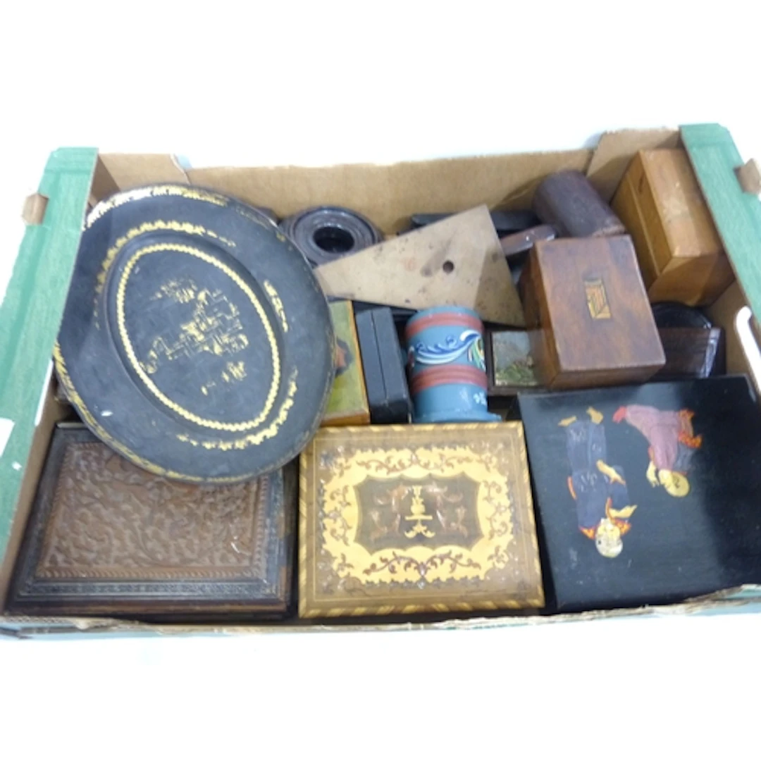 Large box of treen including trinket boxes, laquar boxes etc...