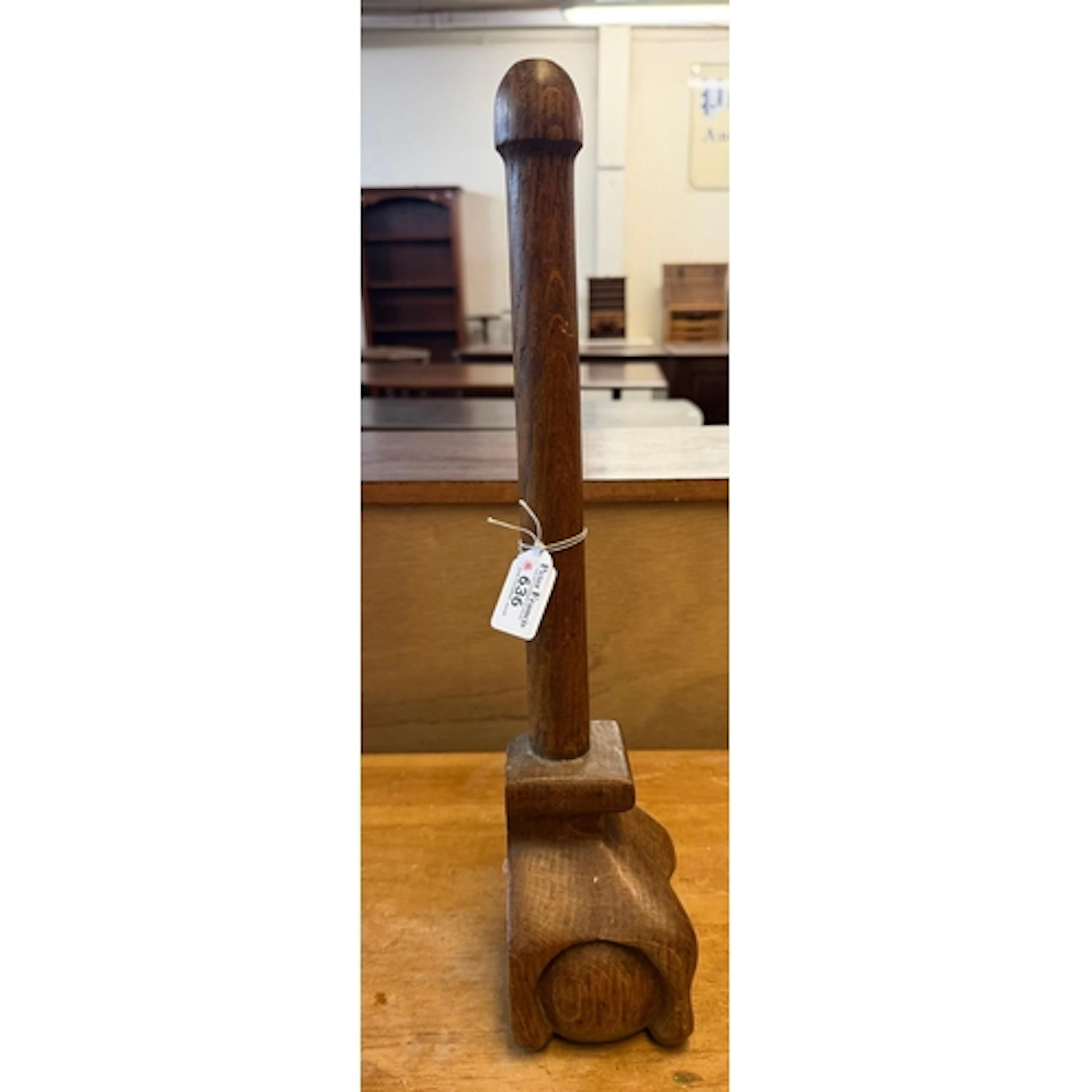 19th century oak ball and claw design door stop with turned ...