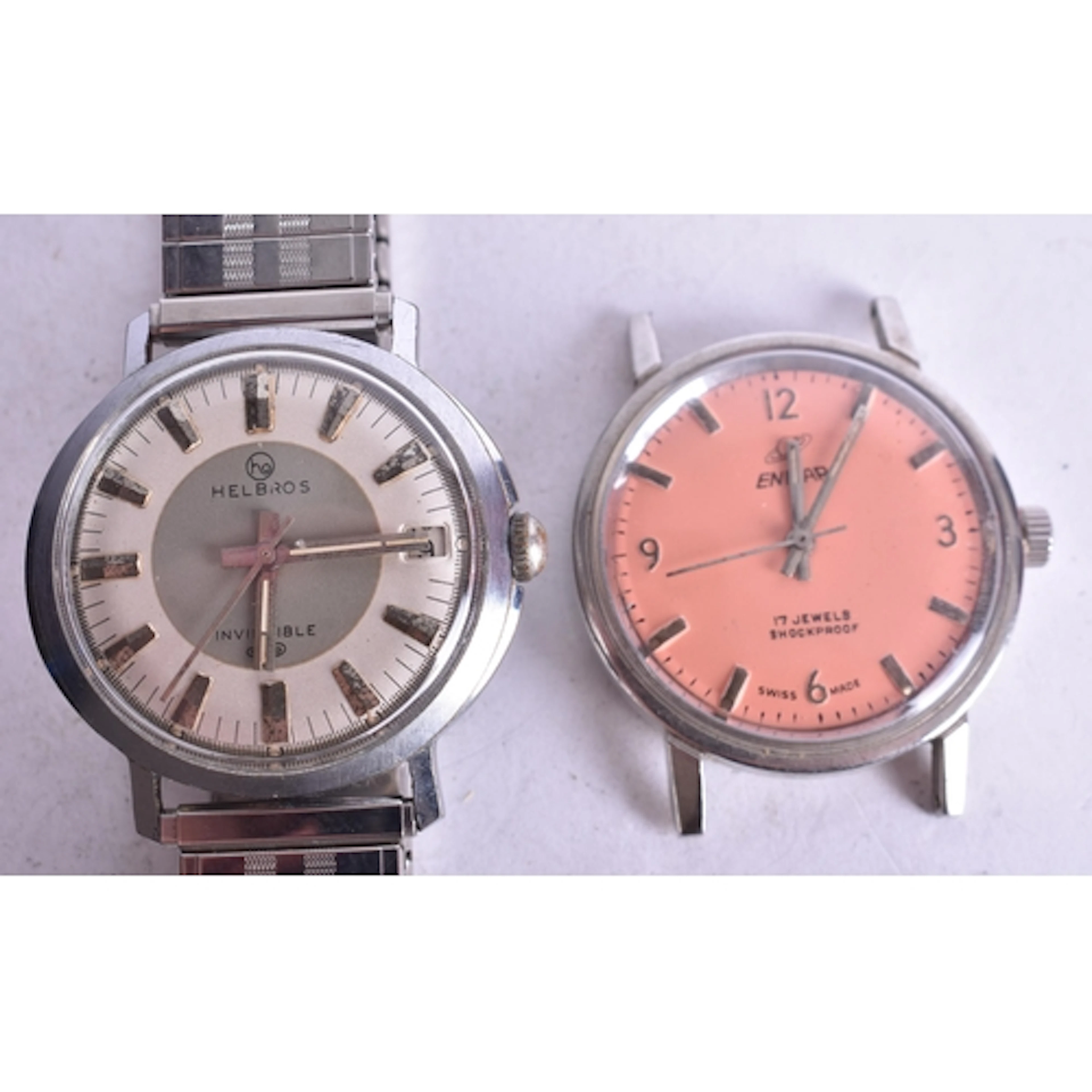 TWO VINTAGE WRIST WATCHES Enicar & Helbros. Working. 3.75 cm...