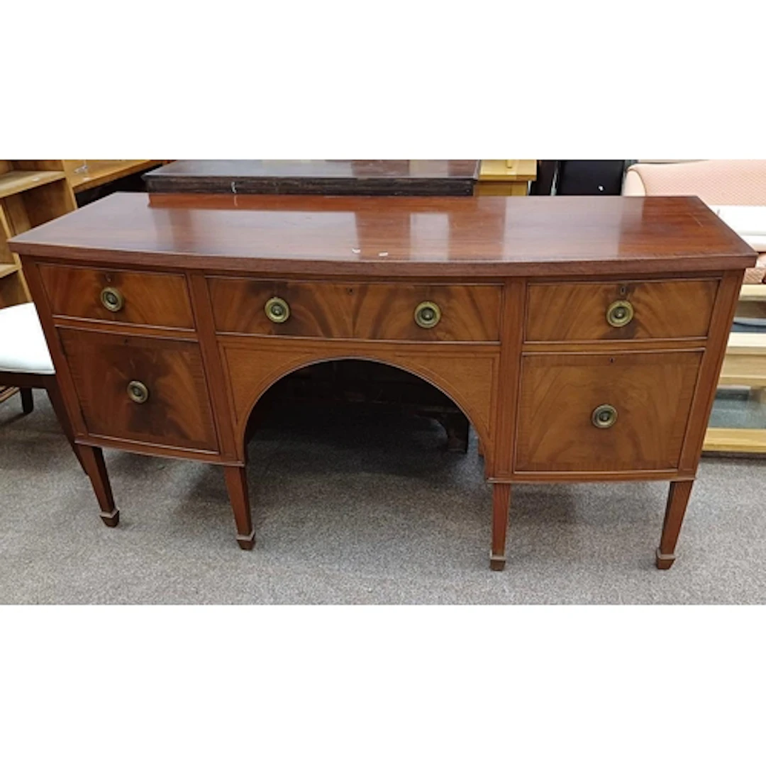 WYLIE & LOCHHEAD LTD CROSSBANDED MAHOGANY SIDEBOARD WITH BOW...