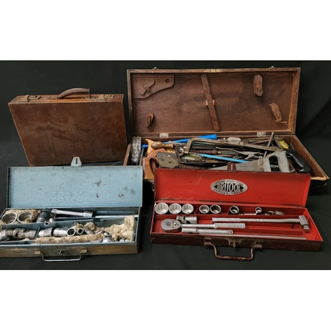 SELECTION OF VINTAGE TOOLS including wooden handled handsaw...