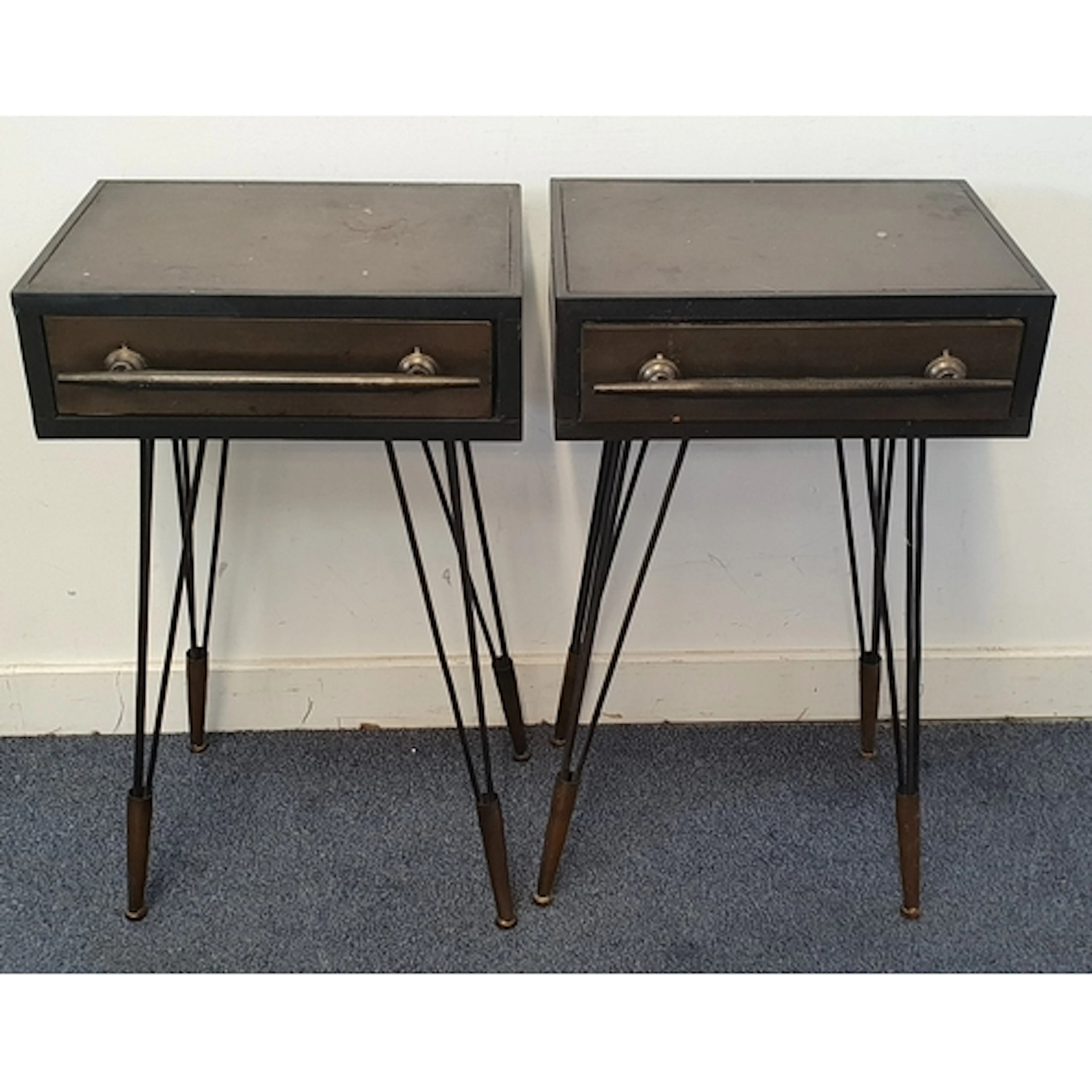 PAIR OF INDUSTRIAL STYLE METAL BEDSIDE TABLES each with a si...