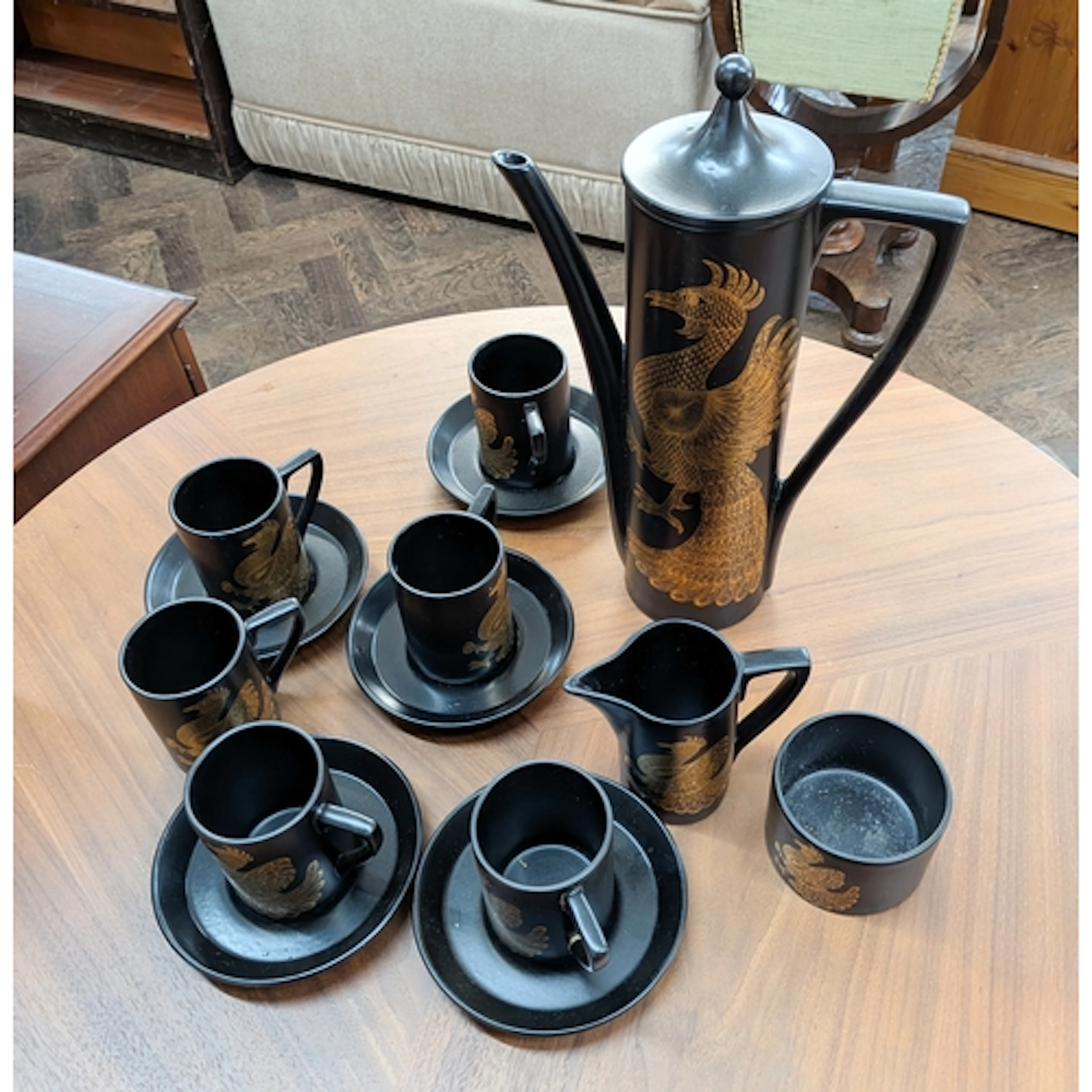 A Portmeirion Phoenix coffee service, sadly only five saucer...