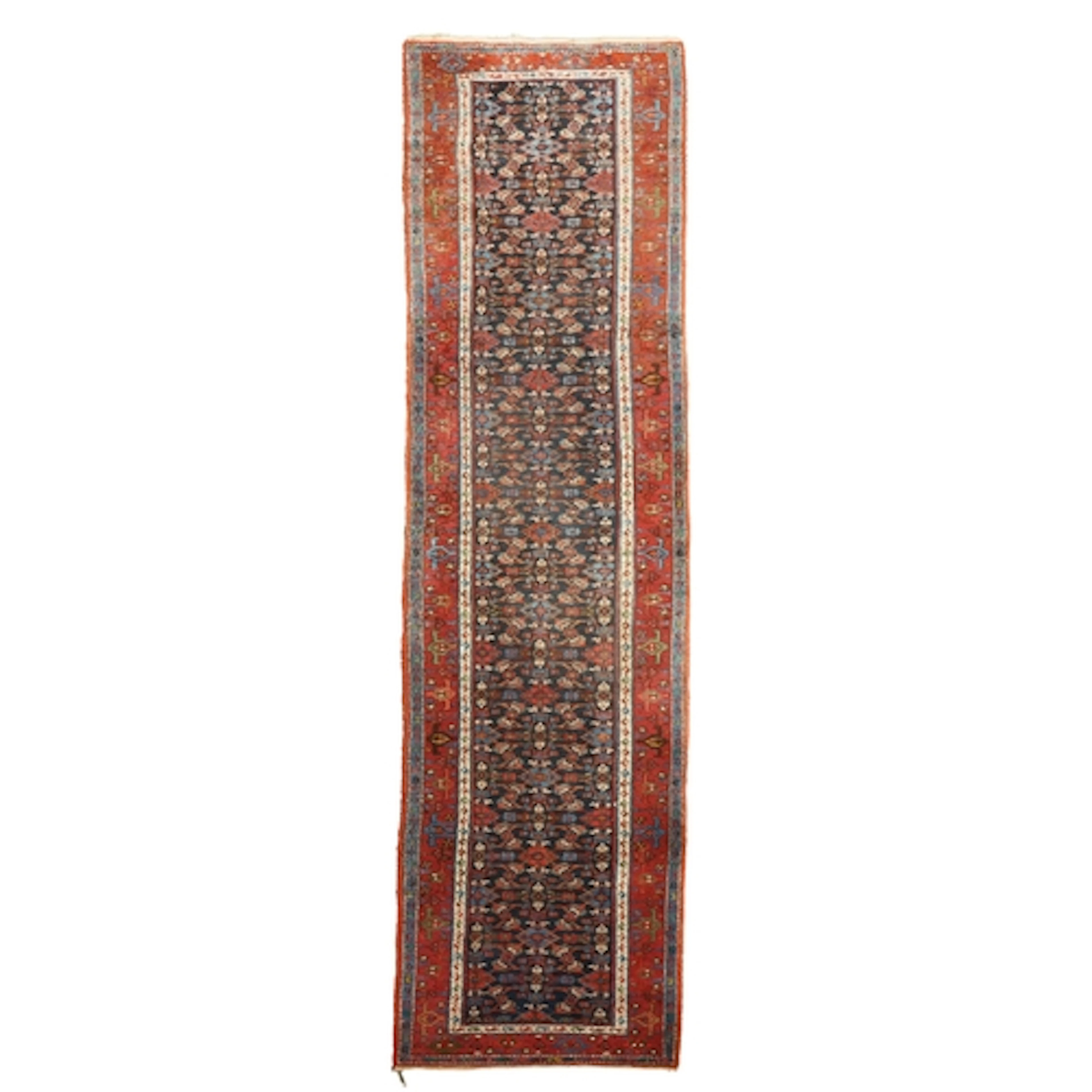 An antique Persian Bidjar blue ground runner, early 20th cen...