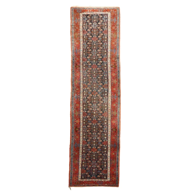 An antique Persian Bidjar blue ground runner, early 20th cen...