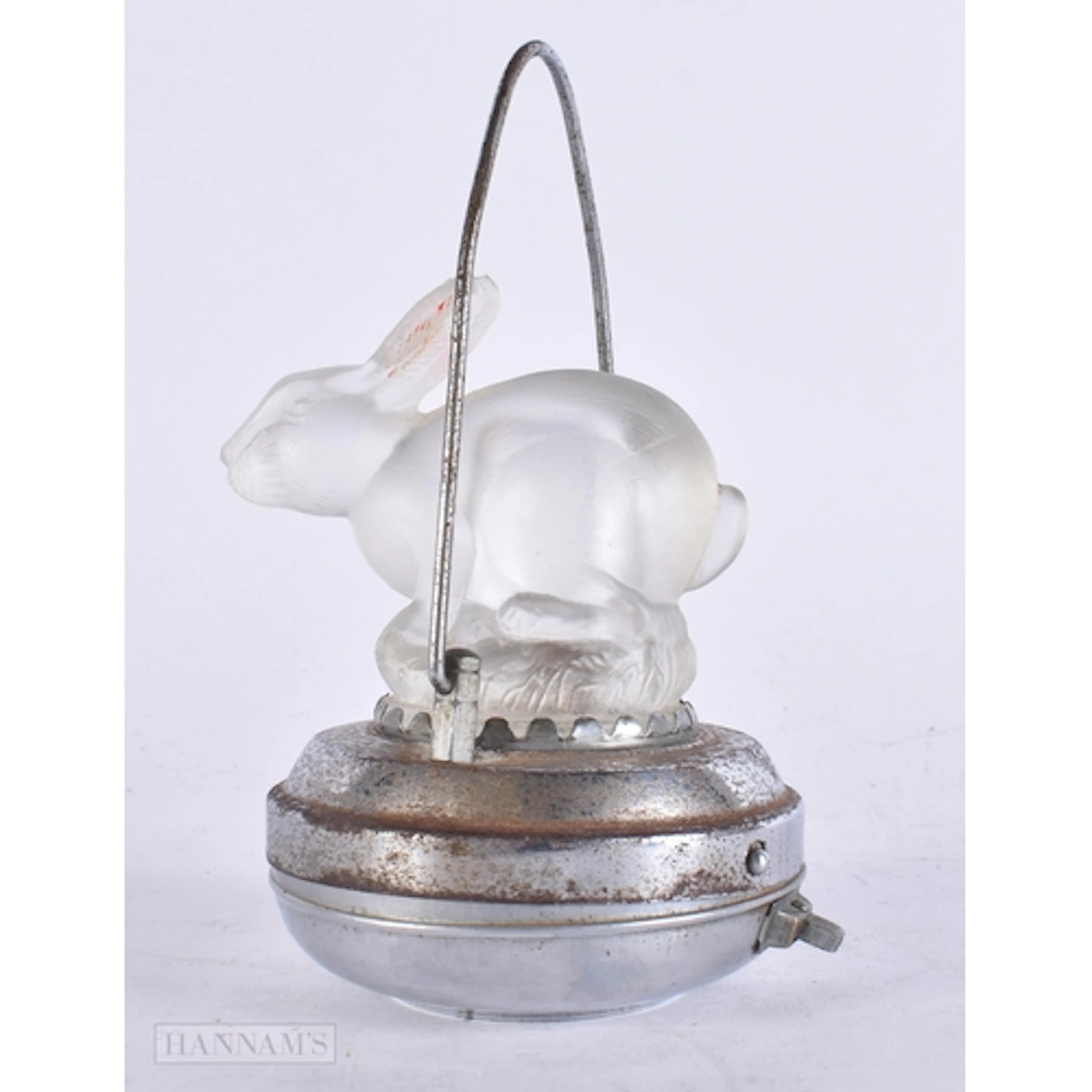 A VINTAGE STESCO SERIES TRAVELLING GLASS RABBIT LIGHT. 15 cm...
