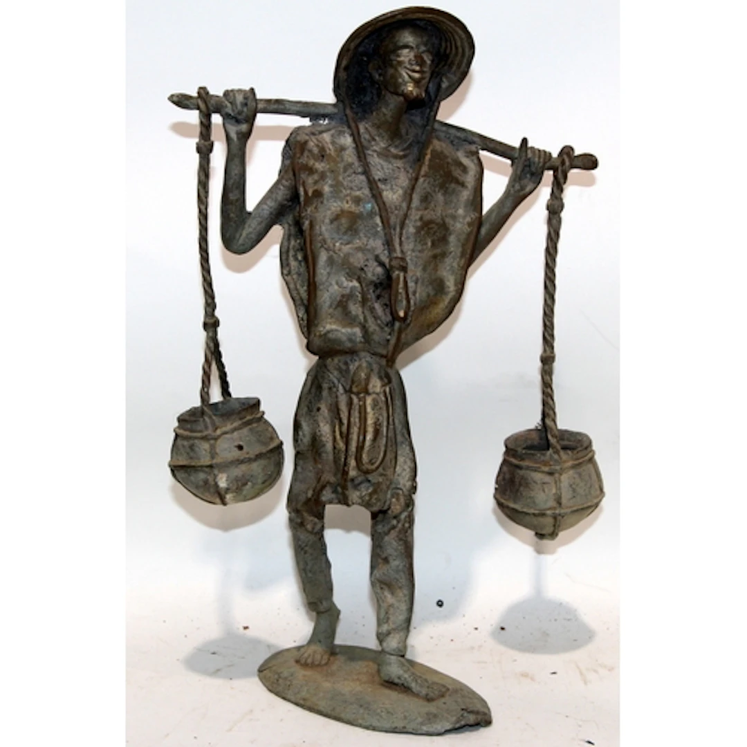 Early 20th Century bronze figure of a Vietnamese peasant wat...