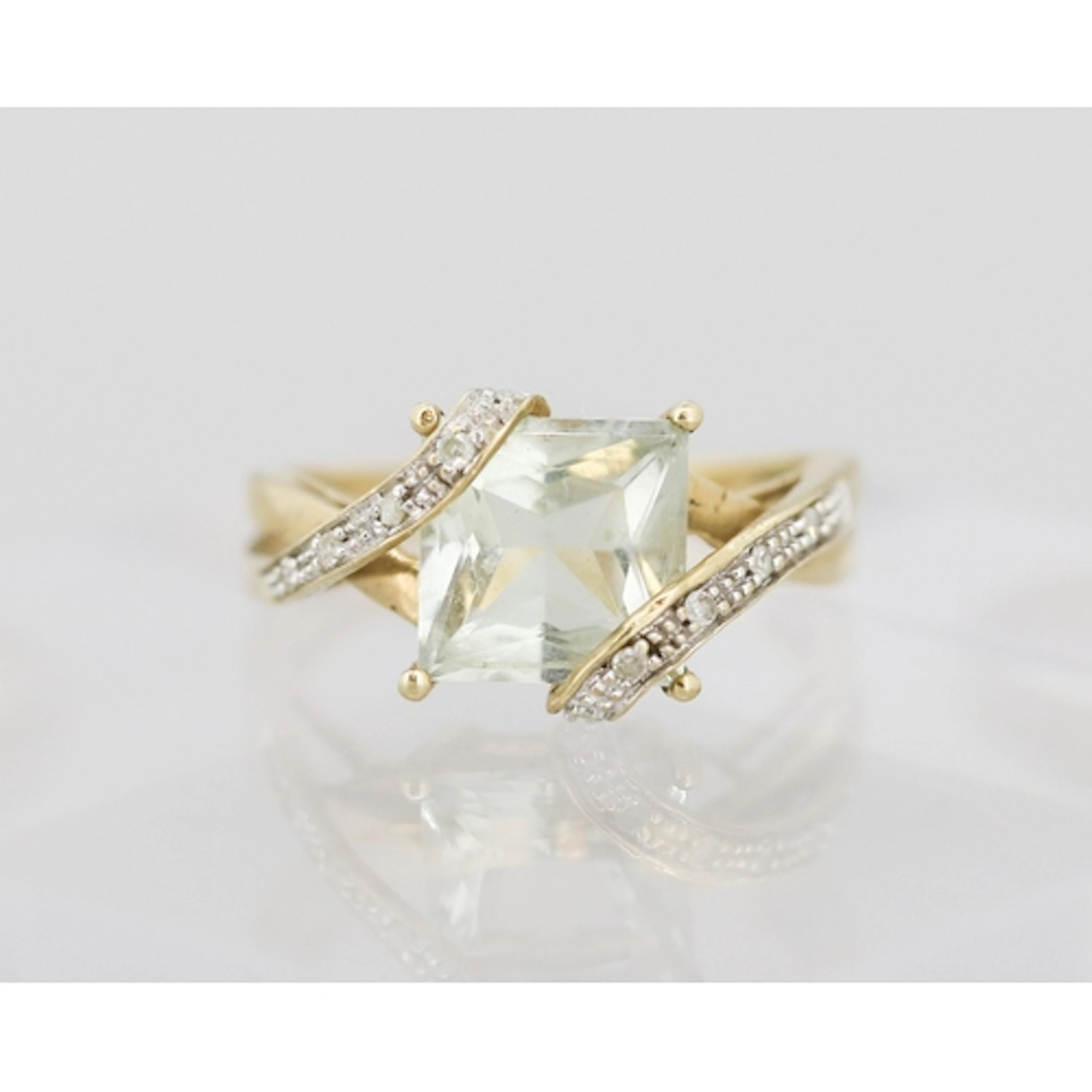 Attractively Detailed, Princess Cut Aquamarine Set Ring with...