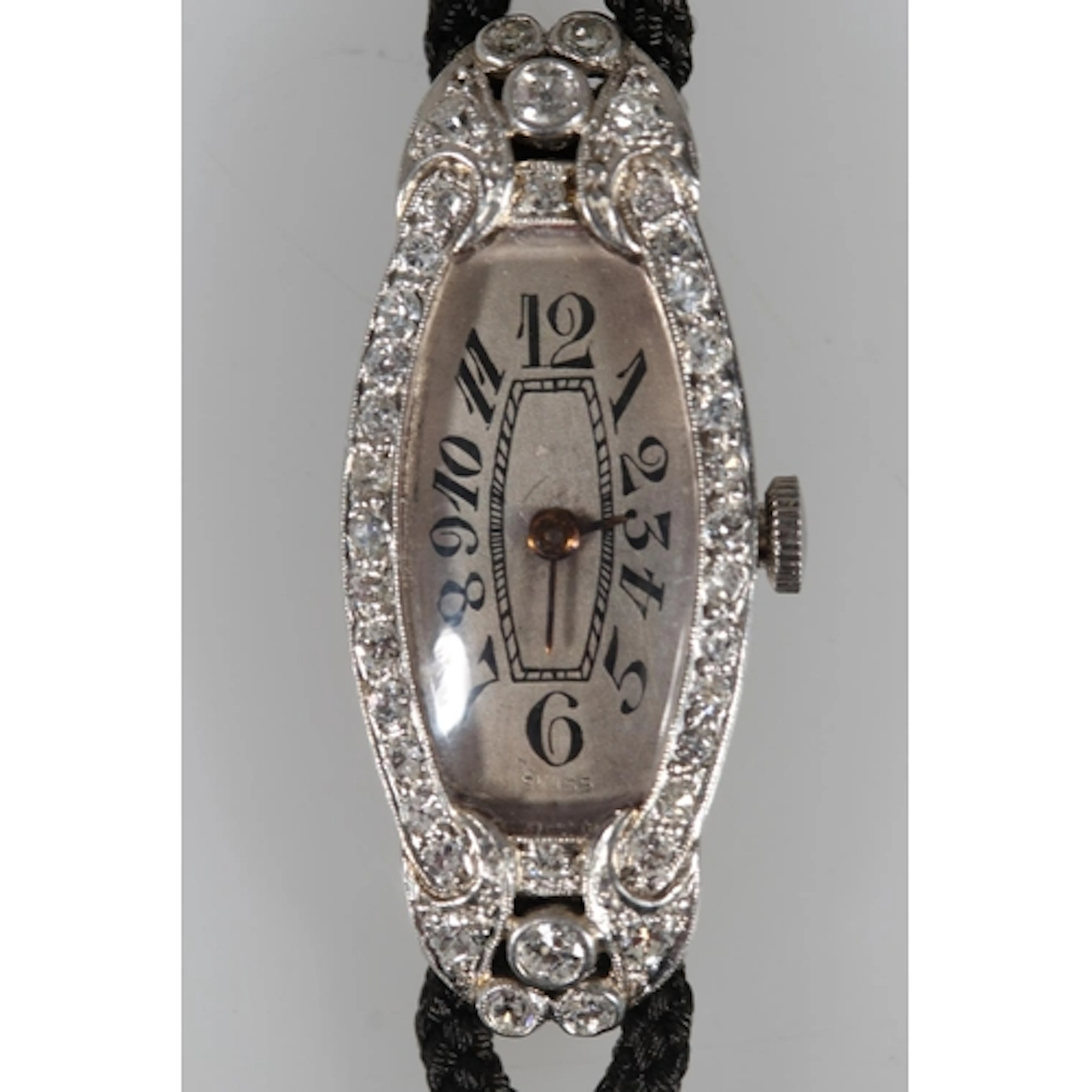 Ladies platinum and diamond art deco cocktail watch, the cas...