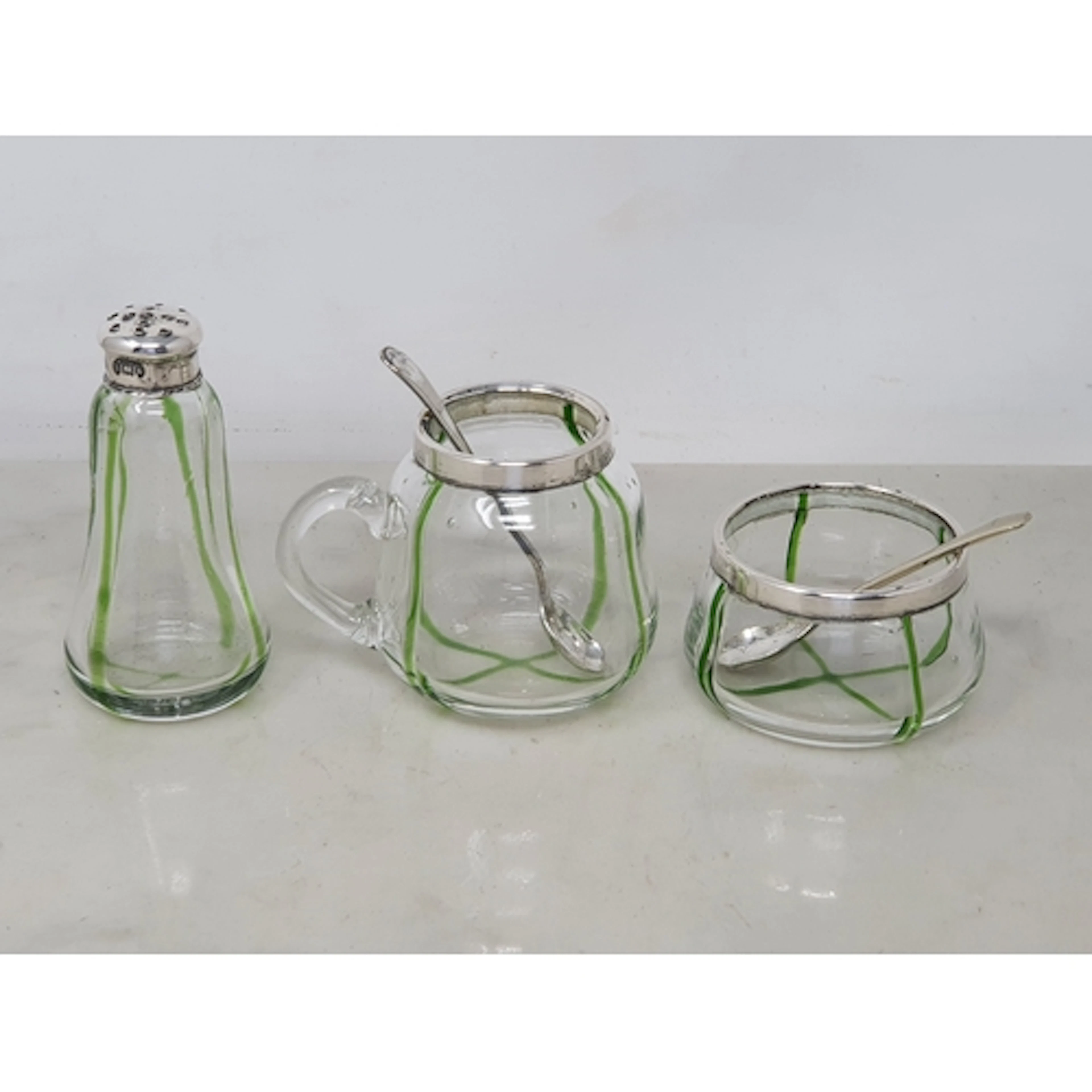 An Edward VII silver mounted Art Nouveau three piece glass C...