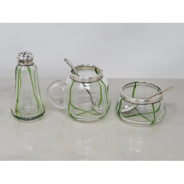 An Edward VII silver mounted Art Nouveau three piece glass C...
