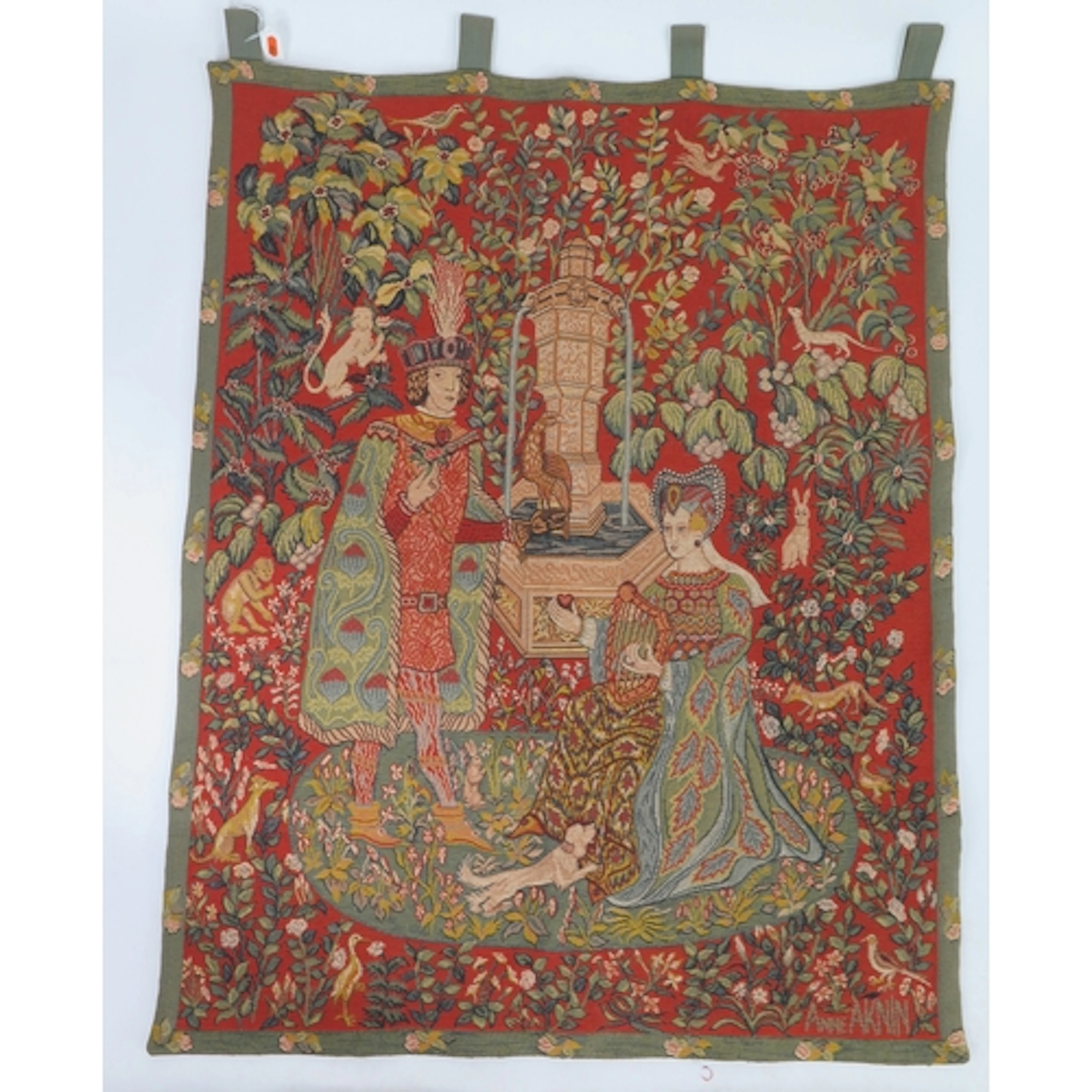 A French machine woven medieval style tapestry depicting a s...