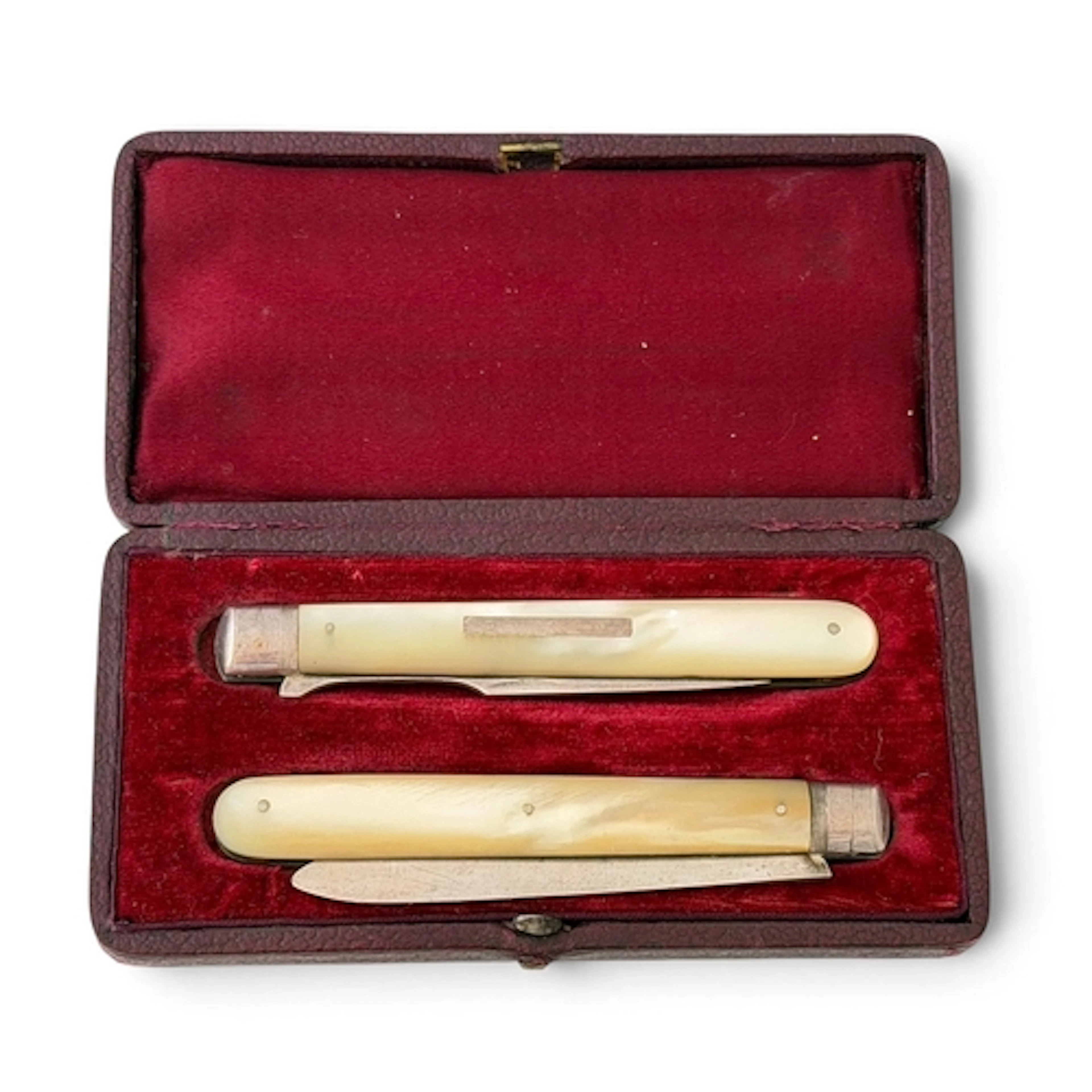VICTORIAN SILVER AND MOTHER OF PEARL TRAVELLING KNIFE AND FO...