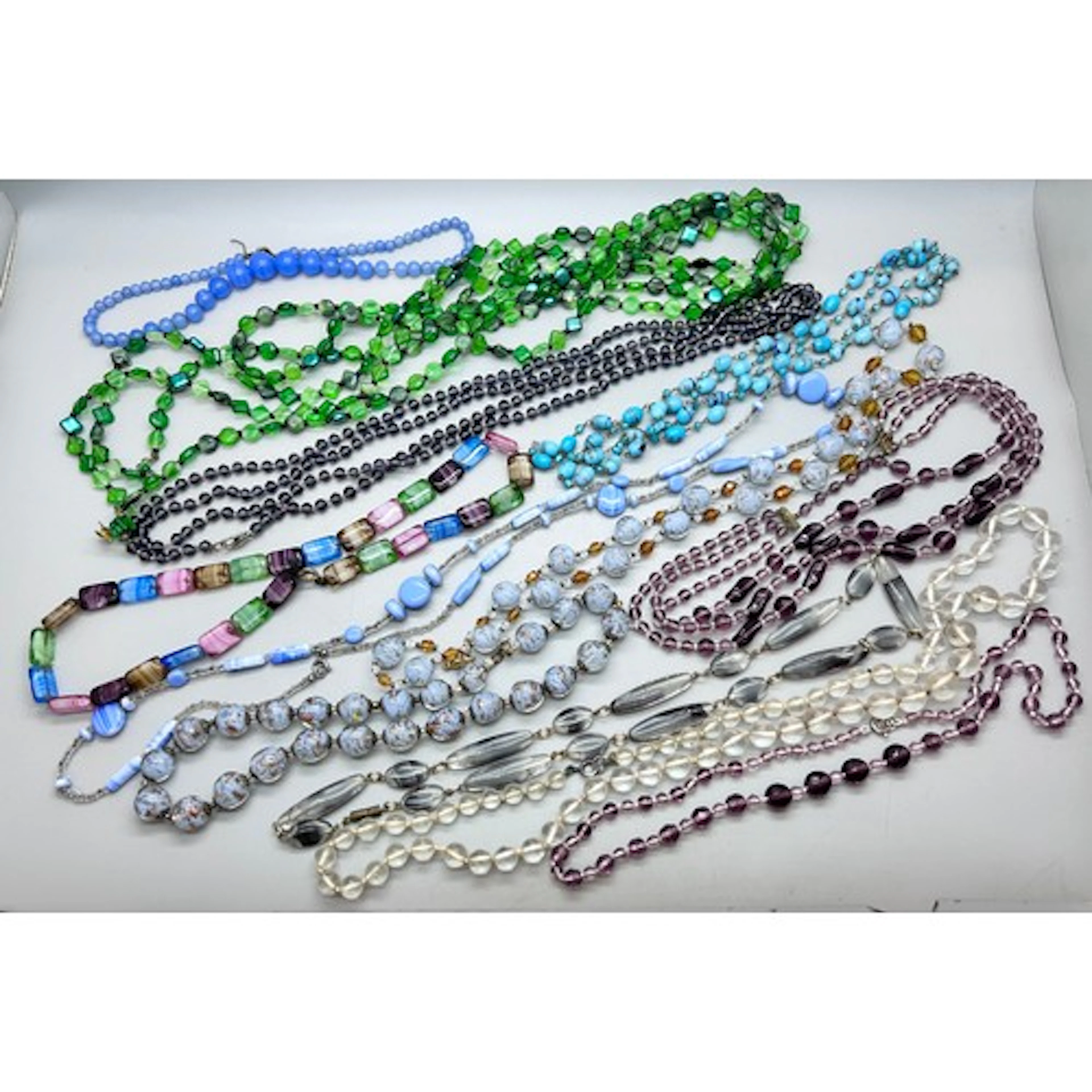 A collection of vintage glass bead necklaces