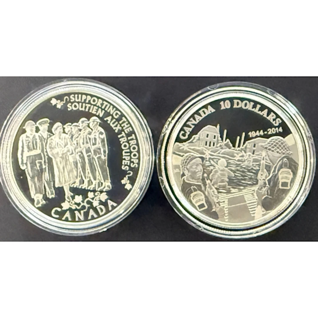 A pair of Canadian silver proof coins, comprising 2014 70th ...