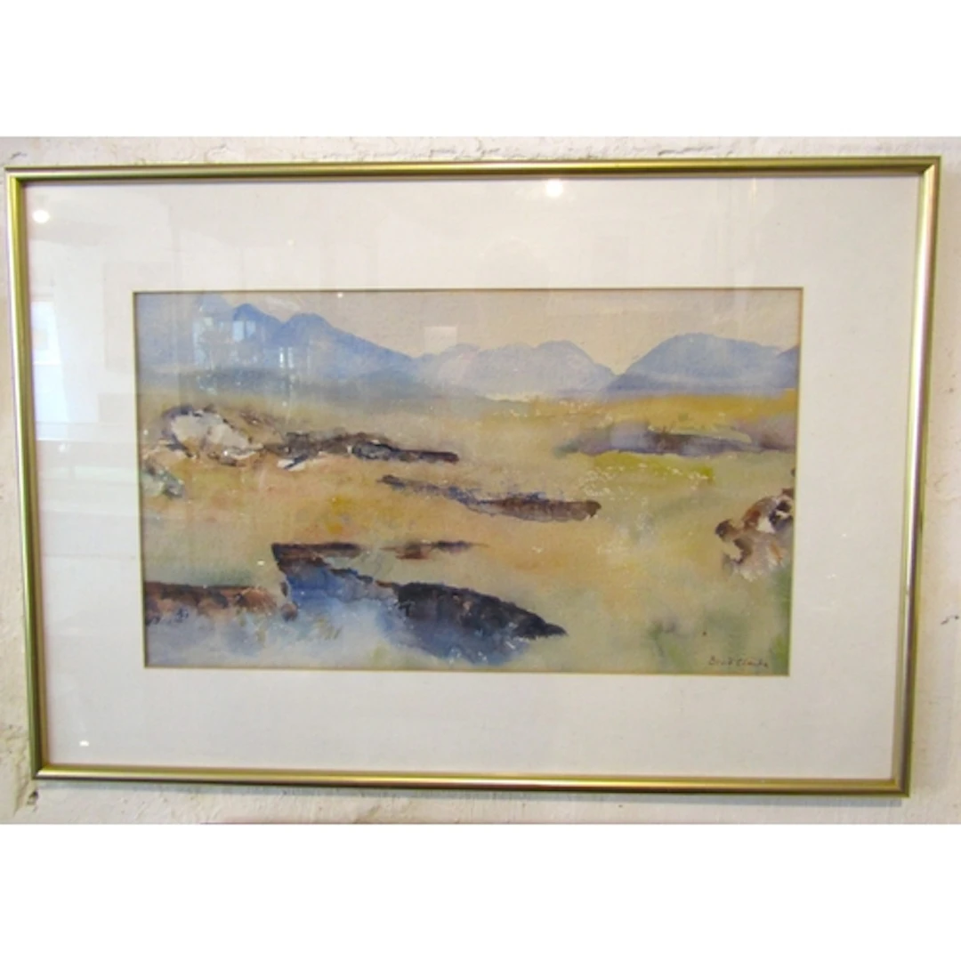 Brid Clarke Connemara Scene Mountains Beyond Watercolour Sig...