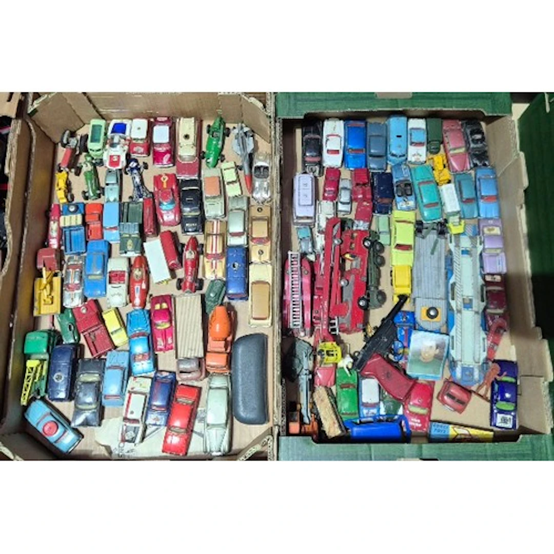 Two boxes of assorted diecast vehicles to include Corgi & Di...