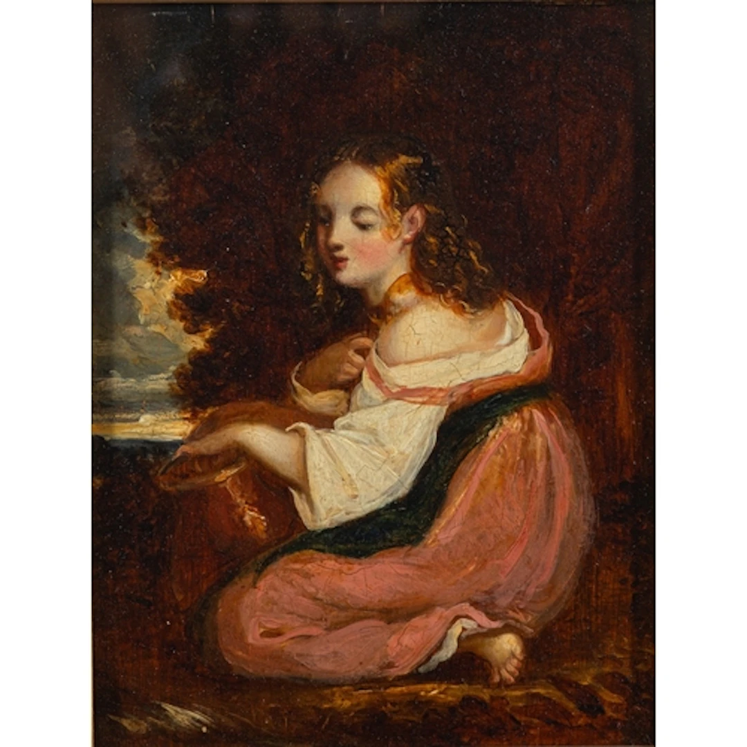 18th Century school - Study of a girl in a pink dress, whit...