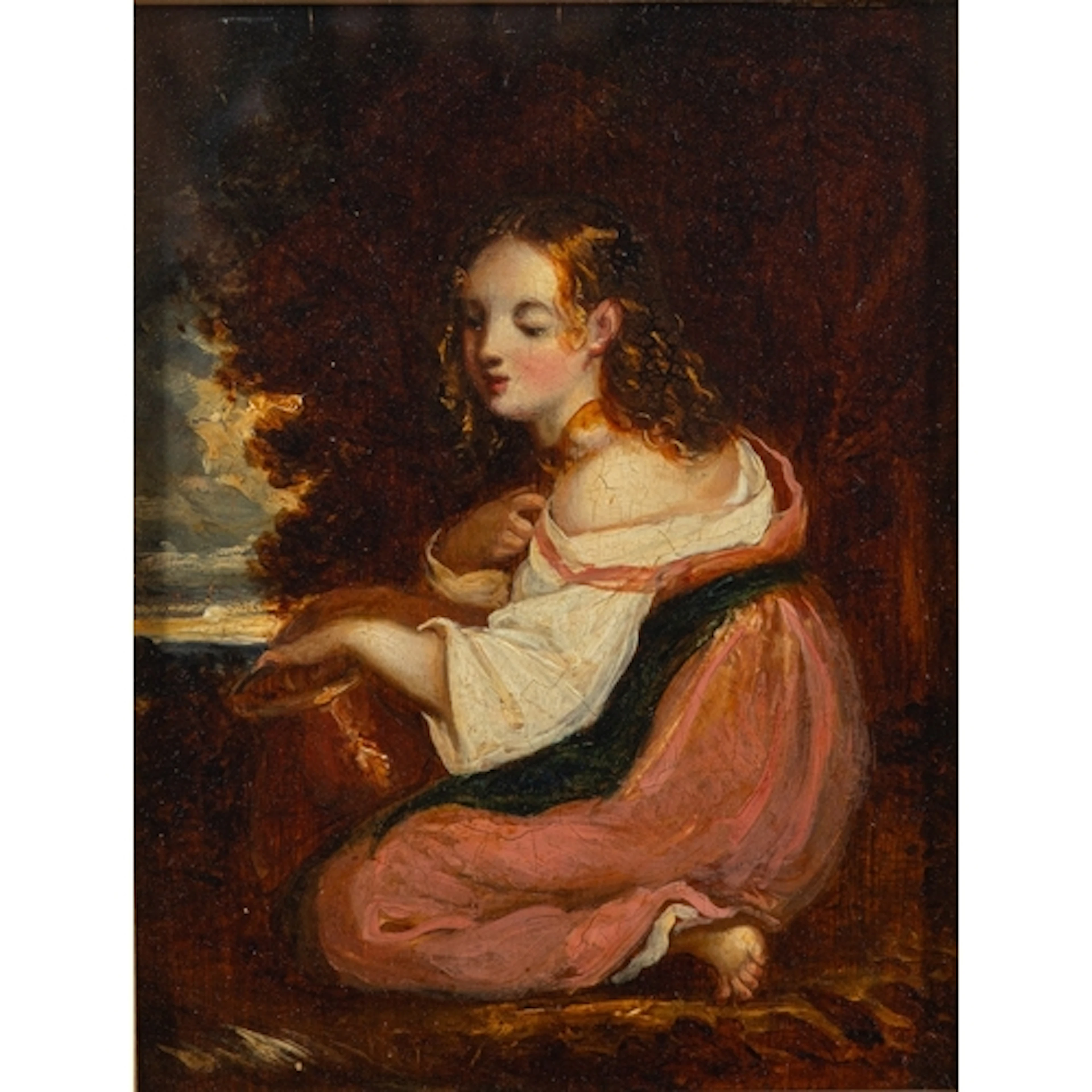 18th Century school - Study of a girl in a pink dress, whit...
