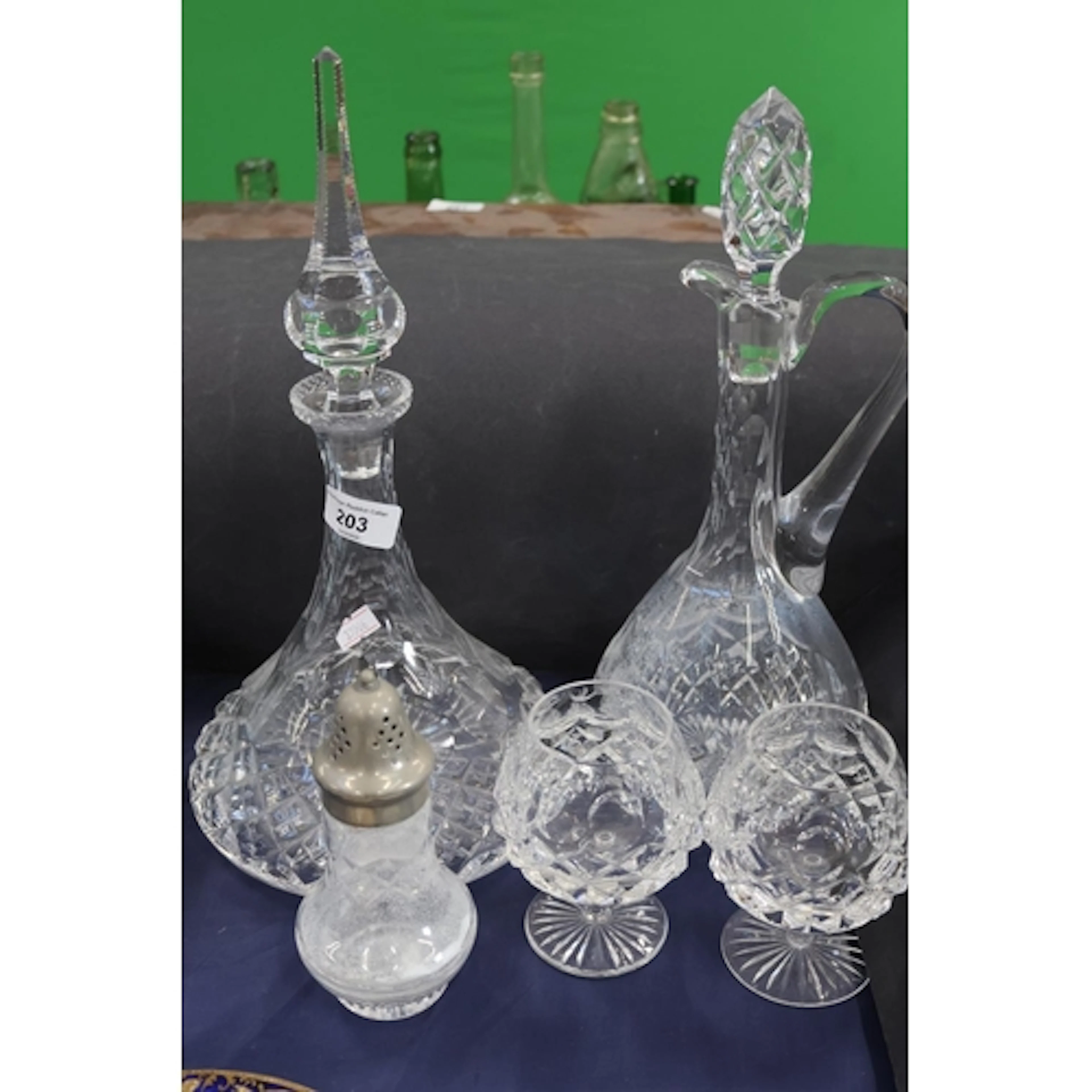 Ships decanter, water jug, two brandy glasses and a sugar si...