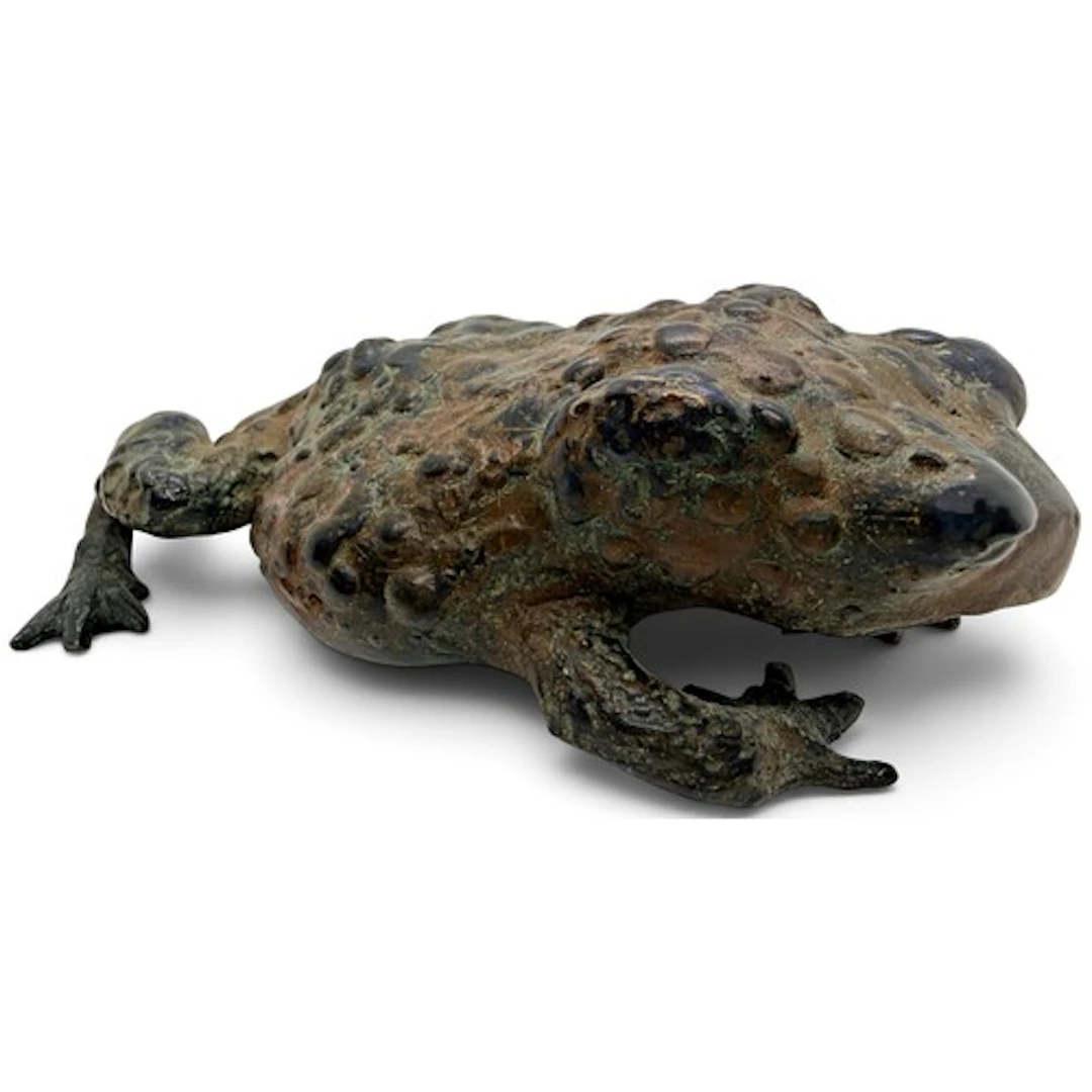 A life-sized bronze model of a seated toad, with patinated f...