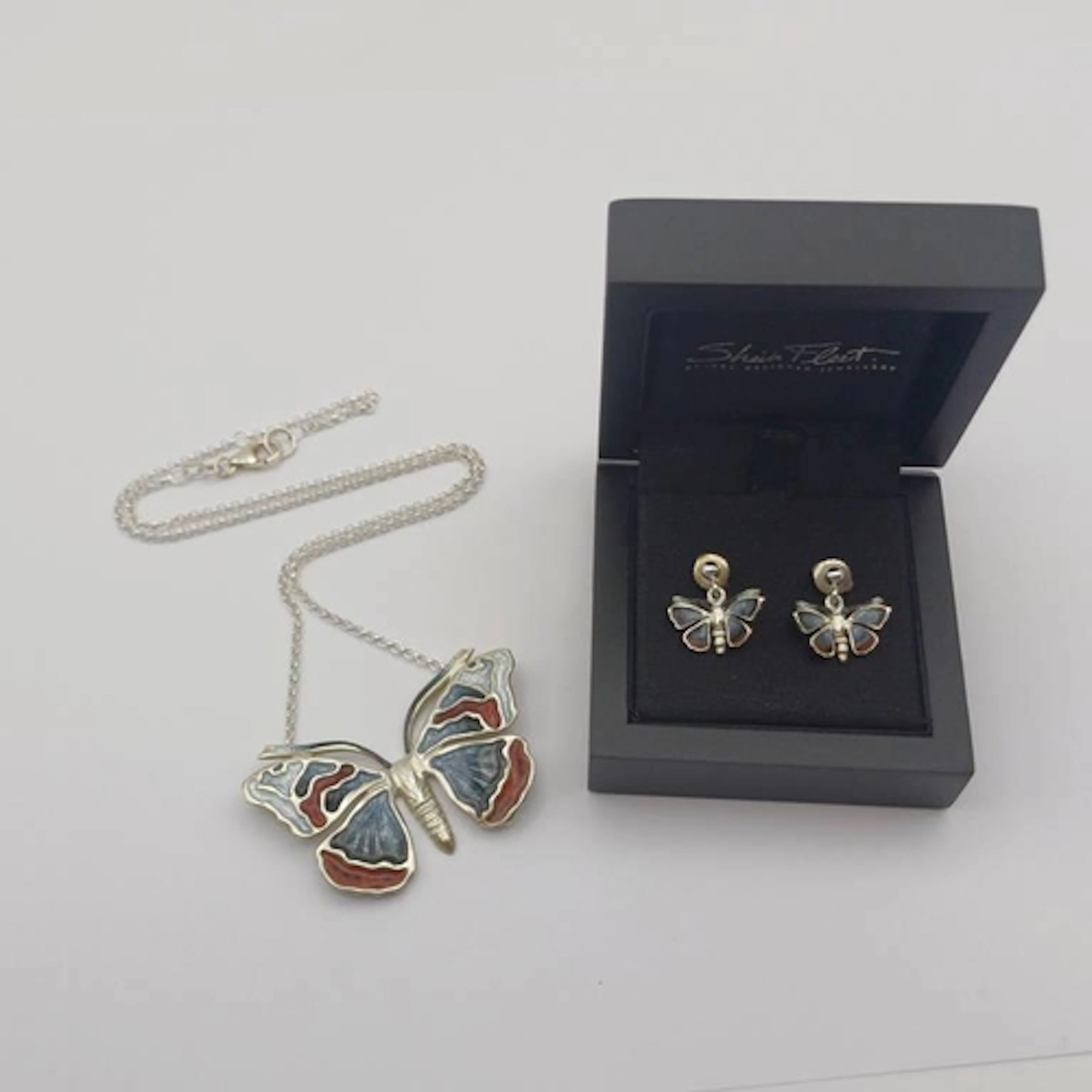 SHEILA FLEET SILVER & ENAMEL RED ADMIRAL BUTTERFLY PENDANT O...