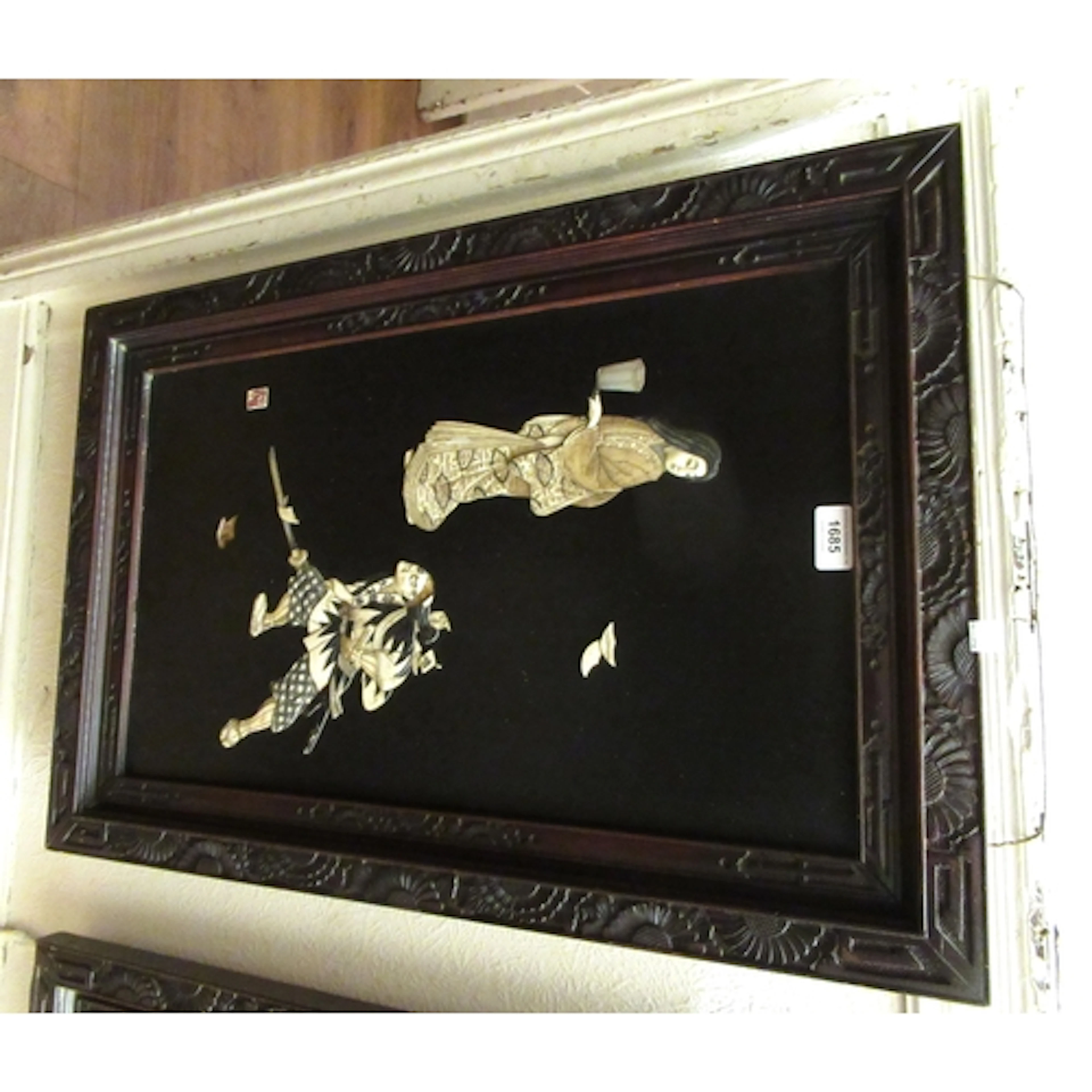 Pair of late 19th Century Japanese lacquer panels, relief de...