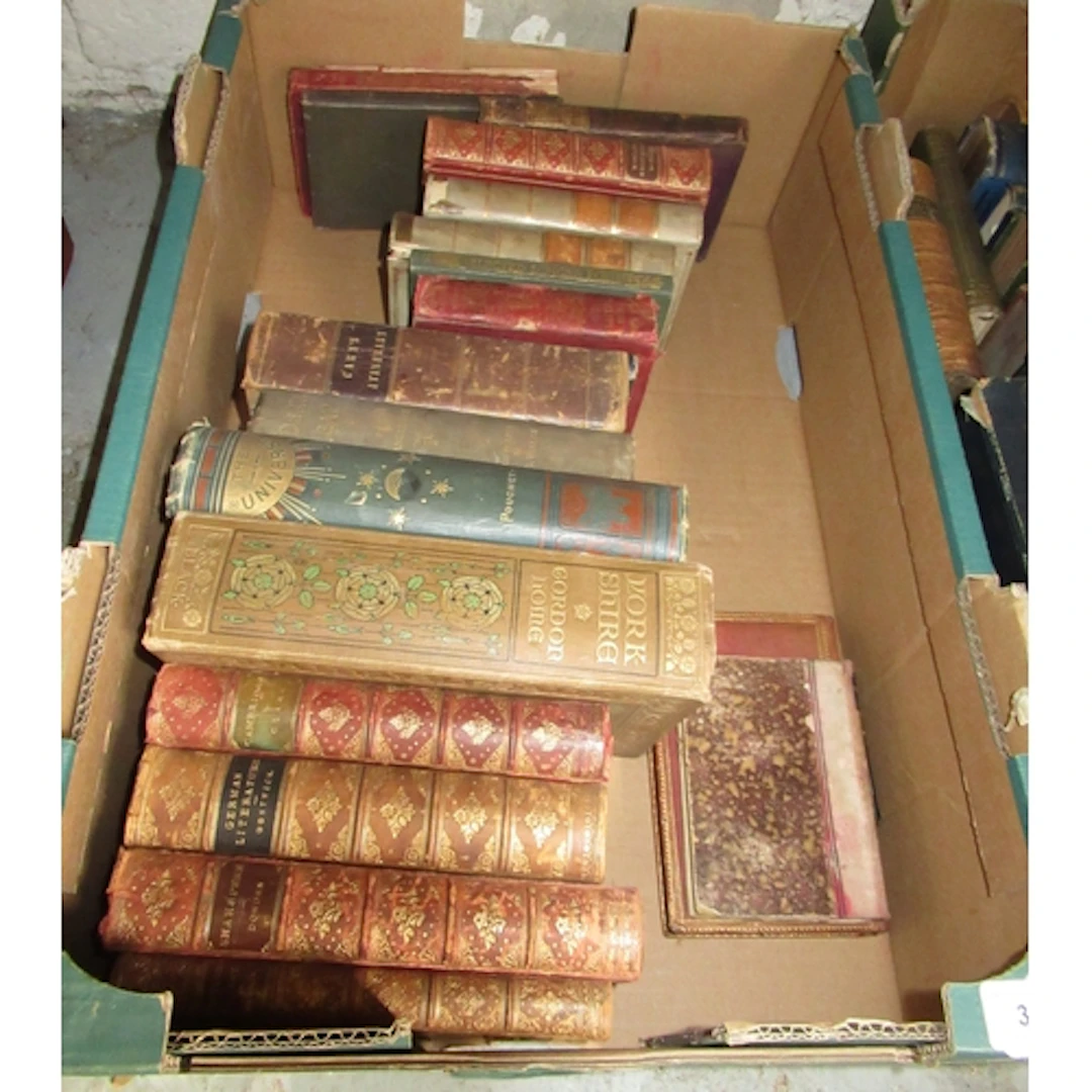 Collection of various leather bound and other antiquarian bo...