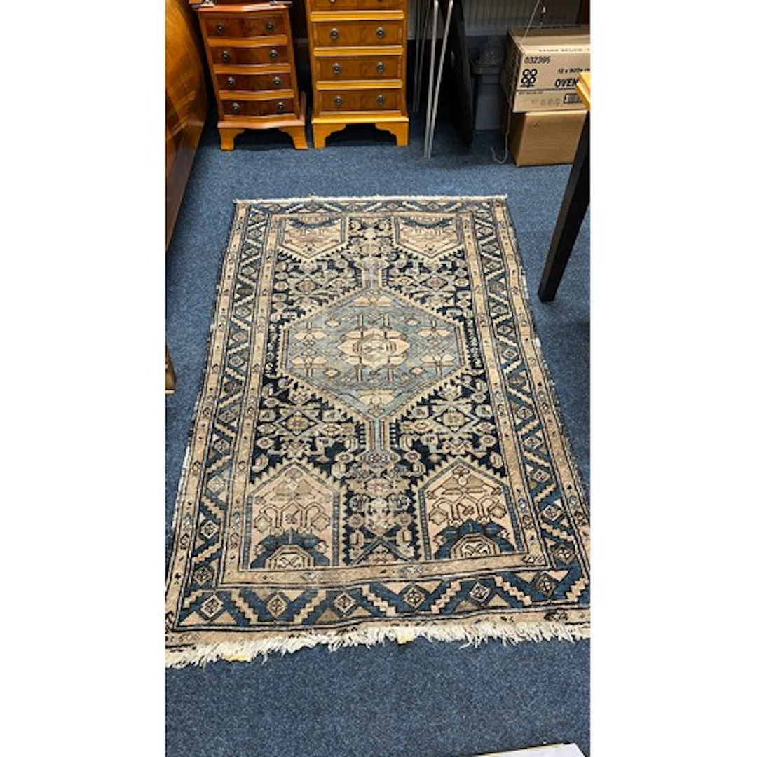 Eastern blue ground rug having central gul medallion, 185cm ...