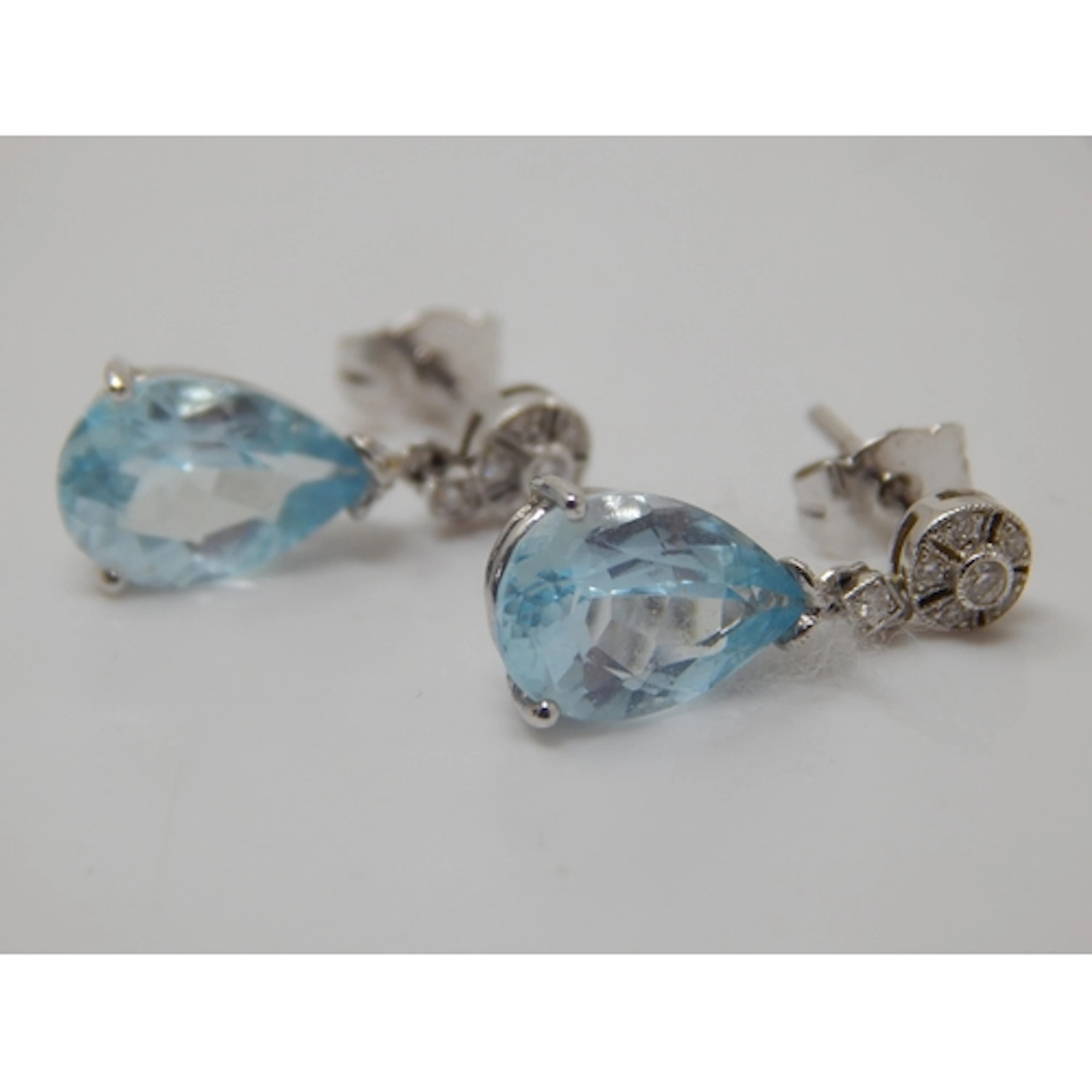 A Pair of 18ct White Gold, Diamond & Aquamarine Set Earrings...