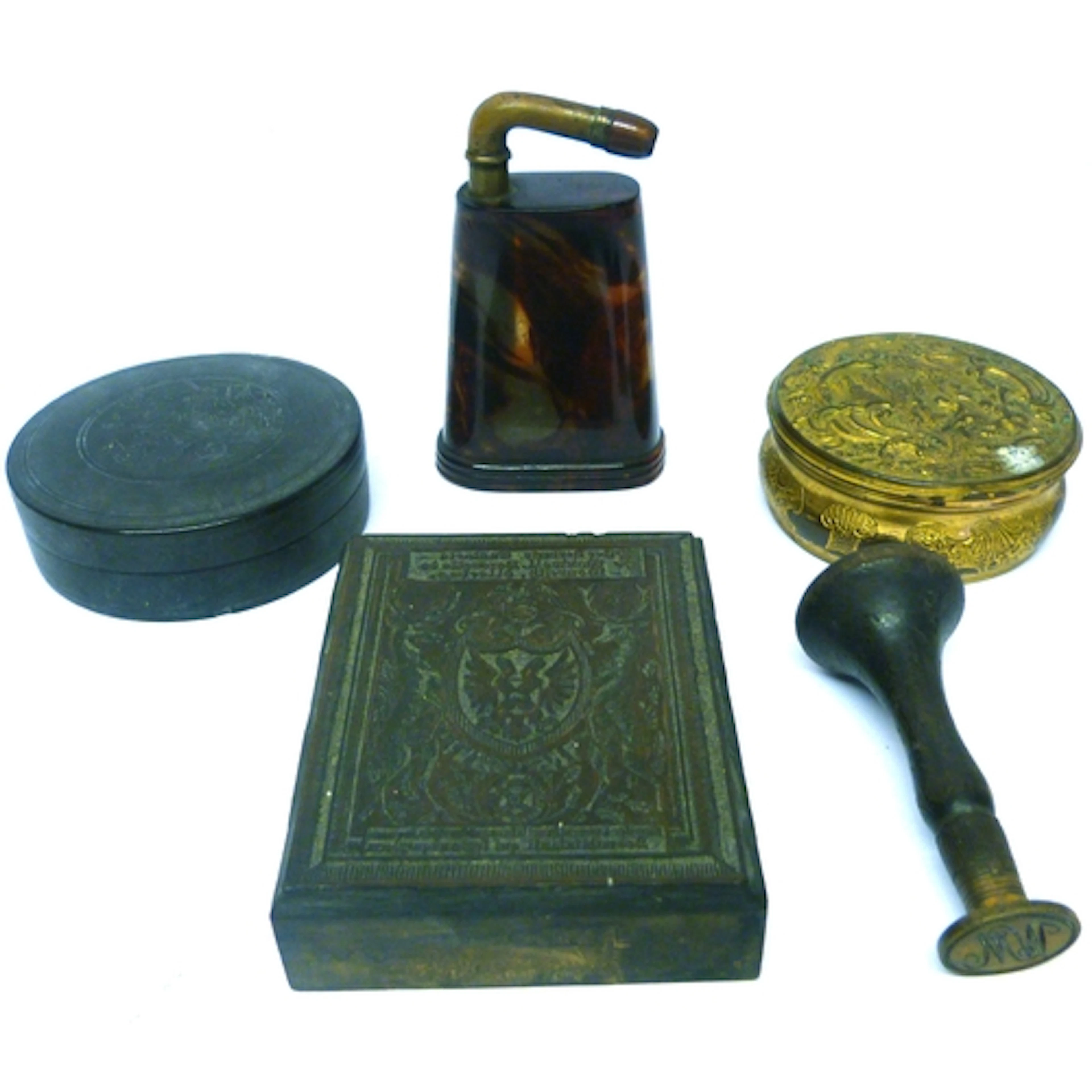 Group of 19th century curios to include a document seal bear...