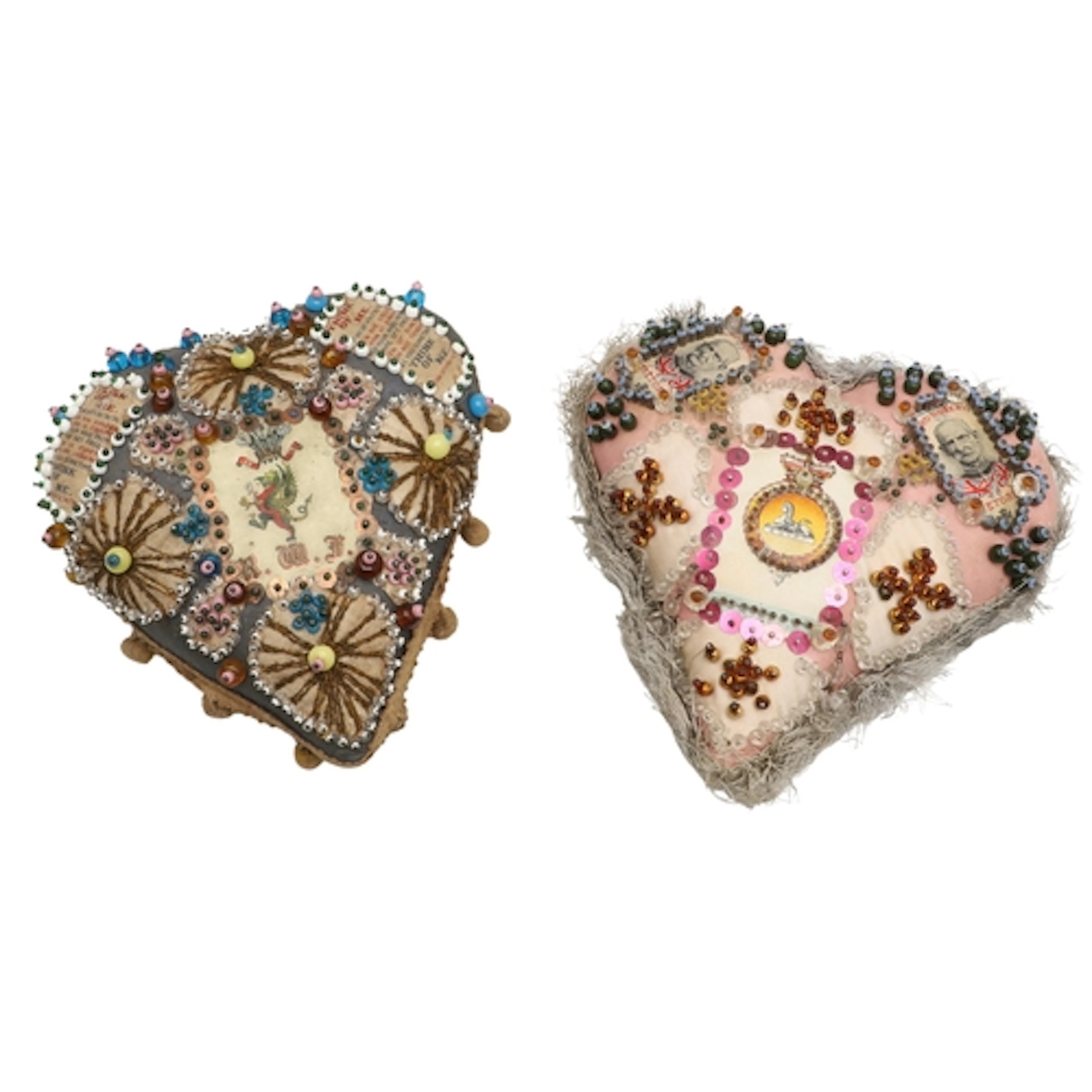 TWO 19TH/EARLY 20TH CENTURY HEART SHAPE PIN CUSHIONS. each e...
