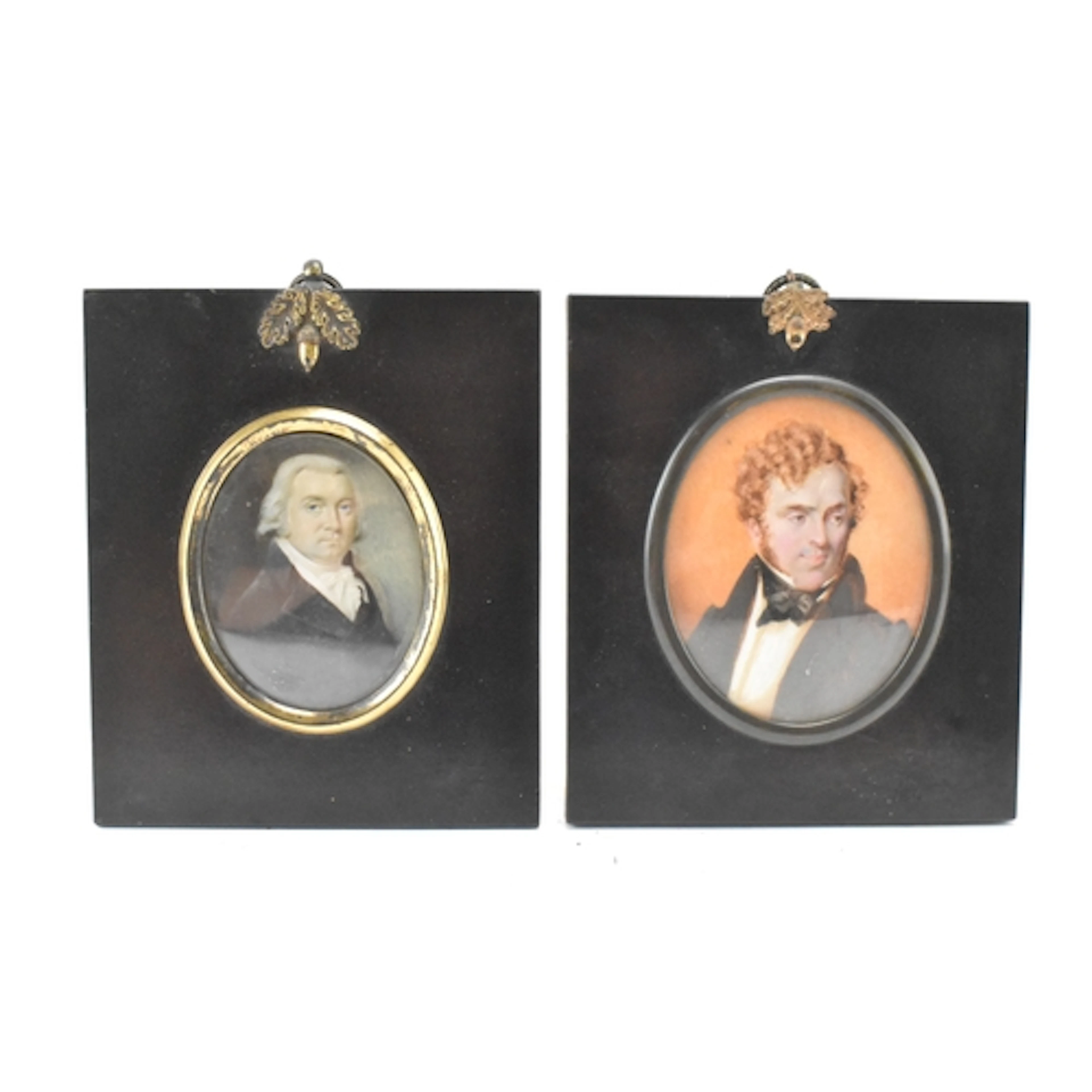 Two 19th century portrait miniatures, each depicting a gentl...