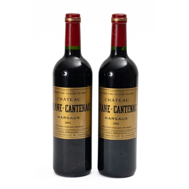 Two bottles of Chateau Brane-Cantenac Margaux 2004. Fill lev...