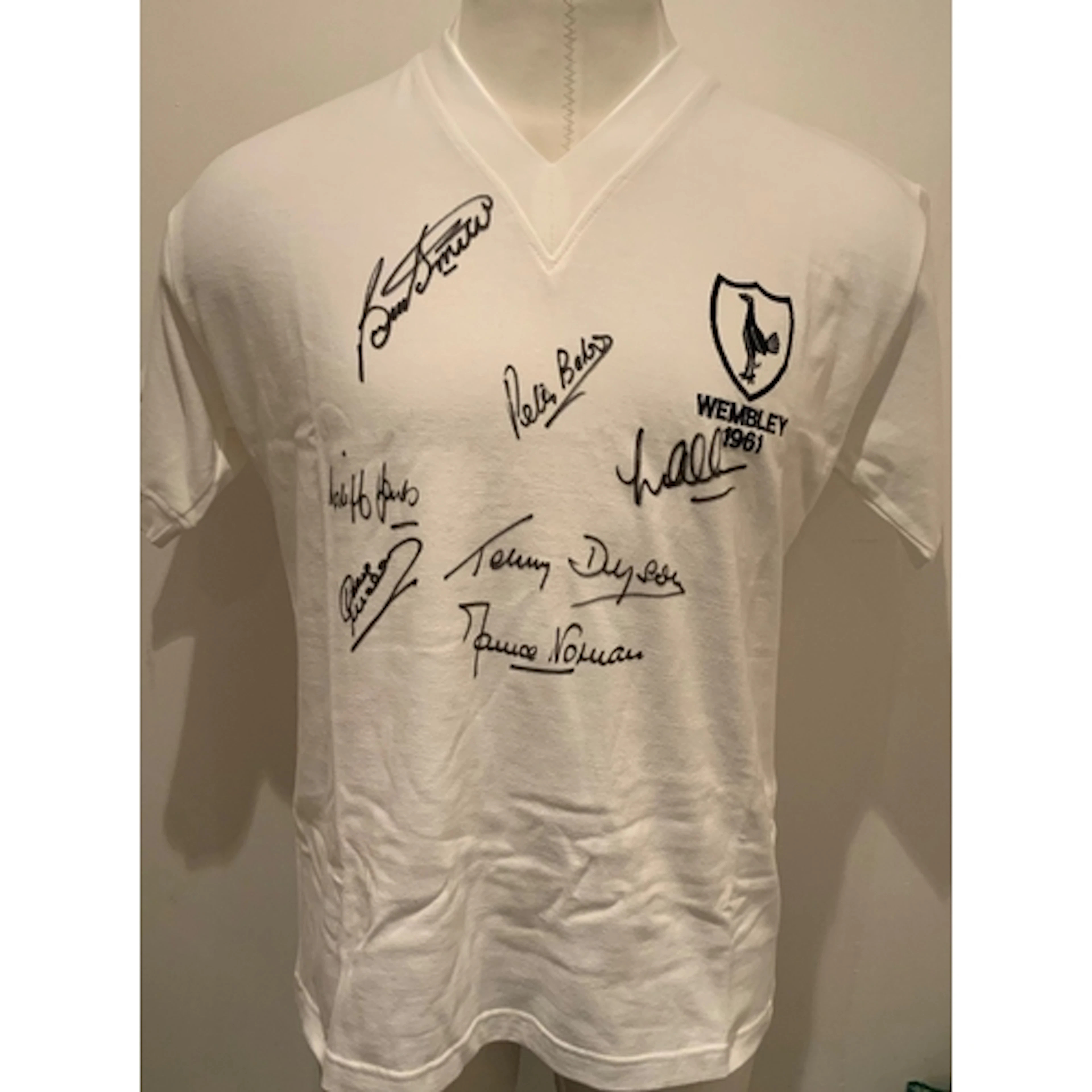 1961 Tottenham Double Season Signed Football Shirt: White re...