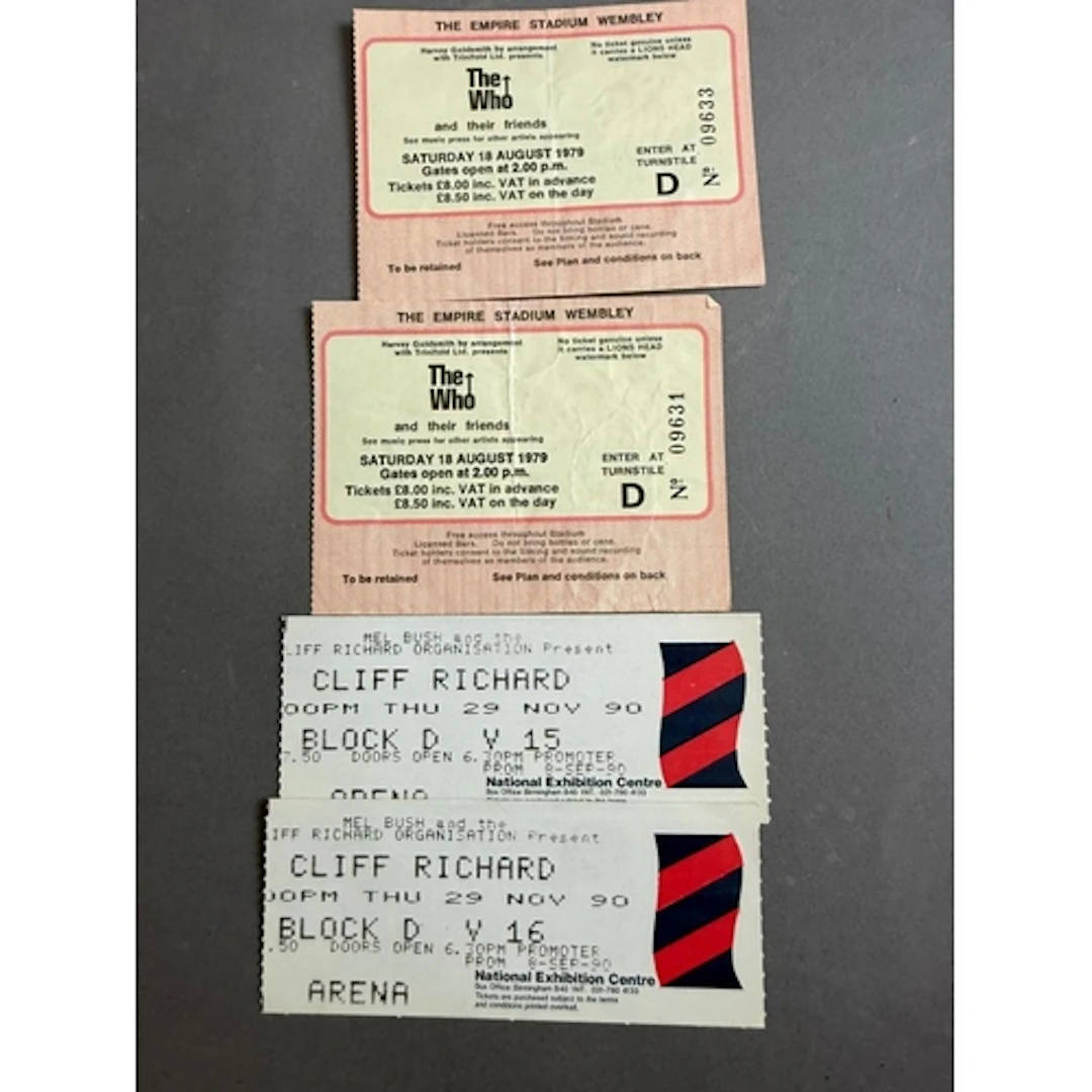 A selection of concert ticket stubbs from The Who 1979 and C...