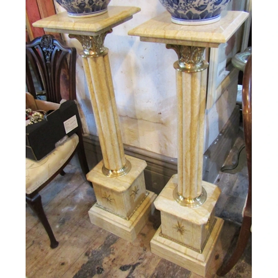 Pair of Carved Marble Stands Ormolu Mounts Each Approximatel...