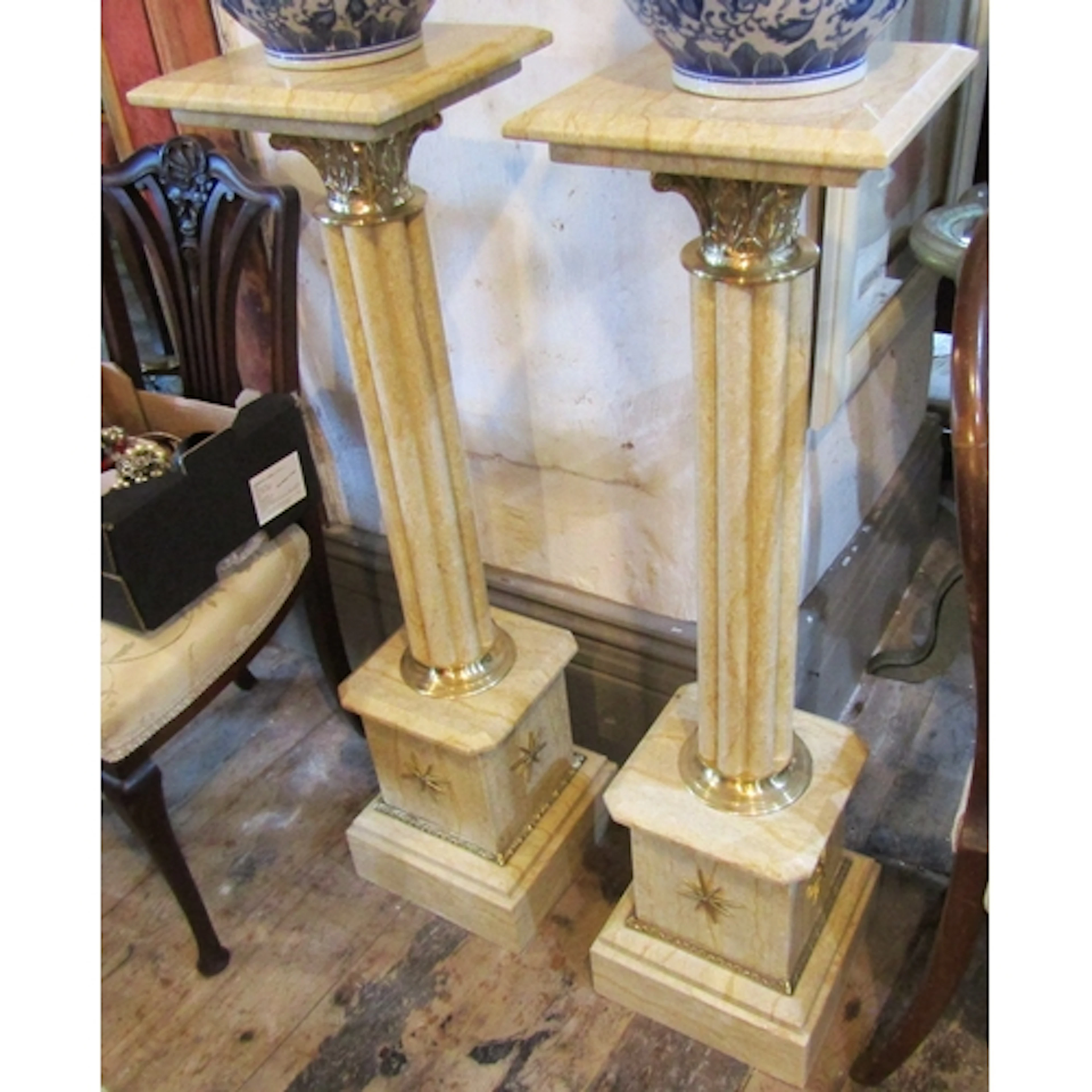 Pair of Carved Marble Stands Ormolu Mounts Each Approximatel...