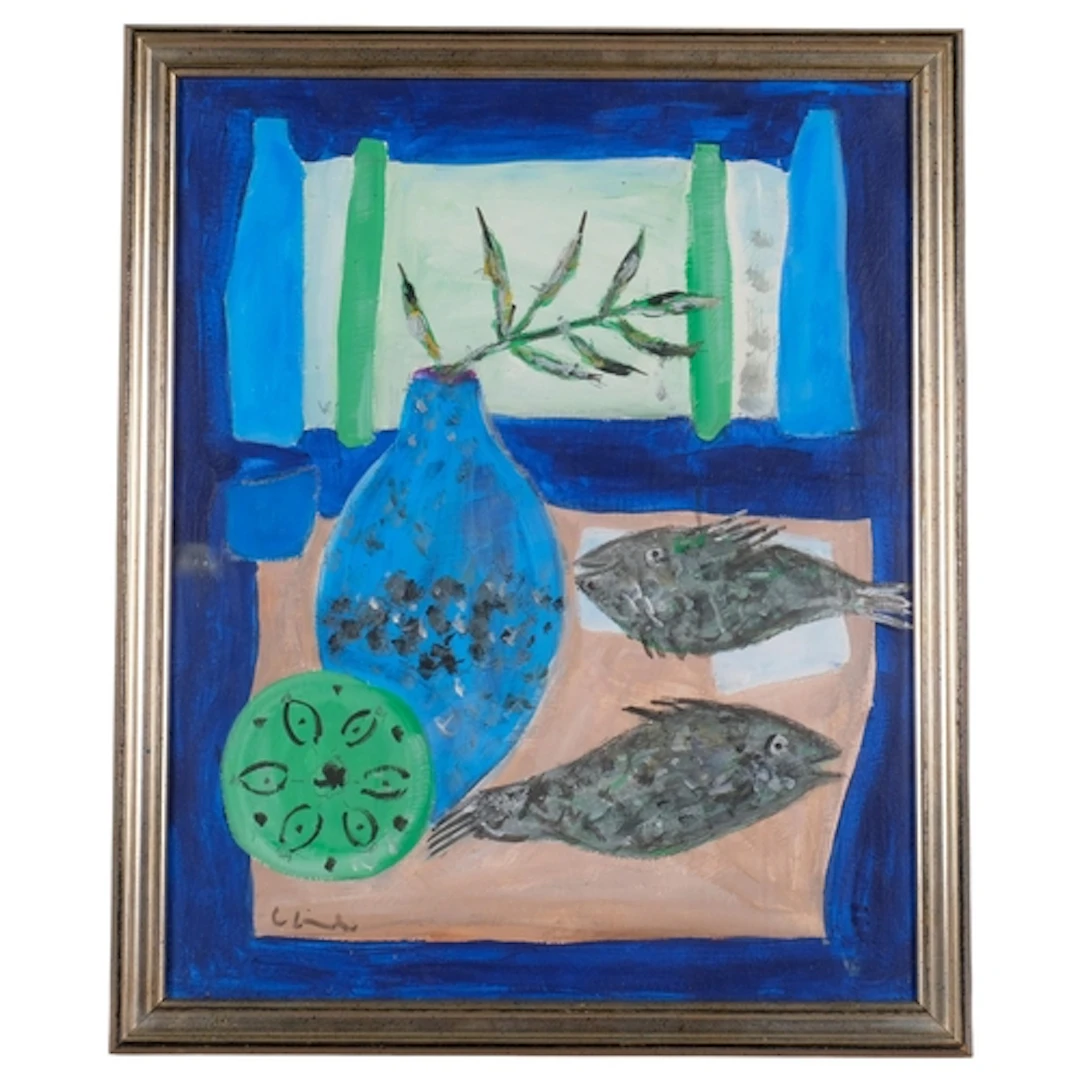 Abstract still life, contemporary oil on board, unsigned, 53...