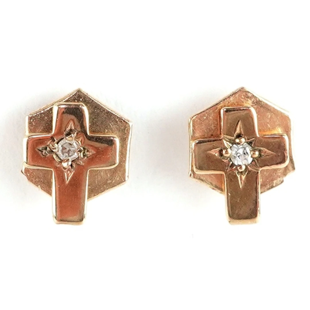 Pair of 9ct gold diamond cross design stud earrings, 7.0mm h...