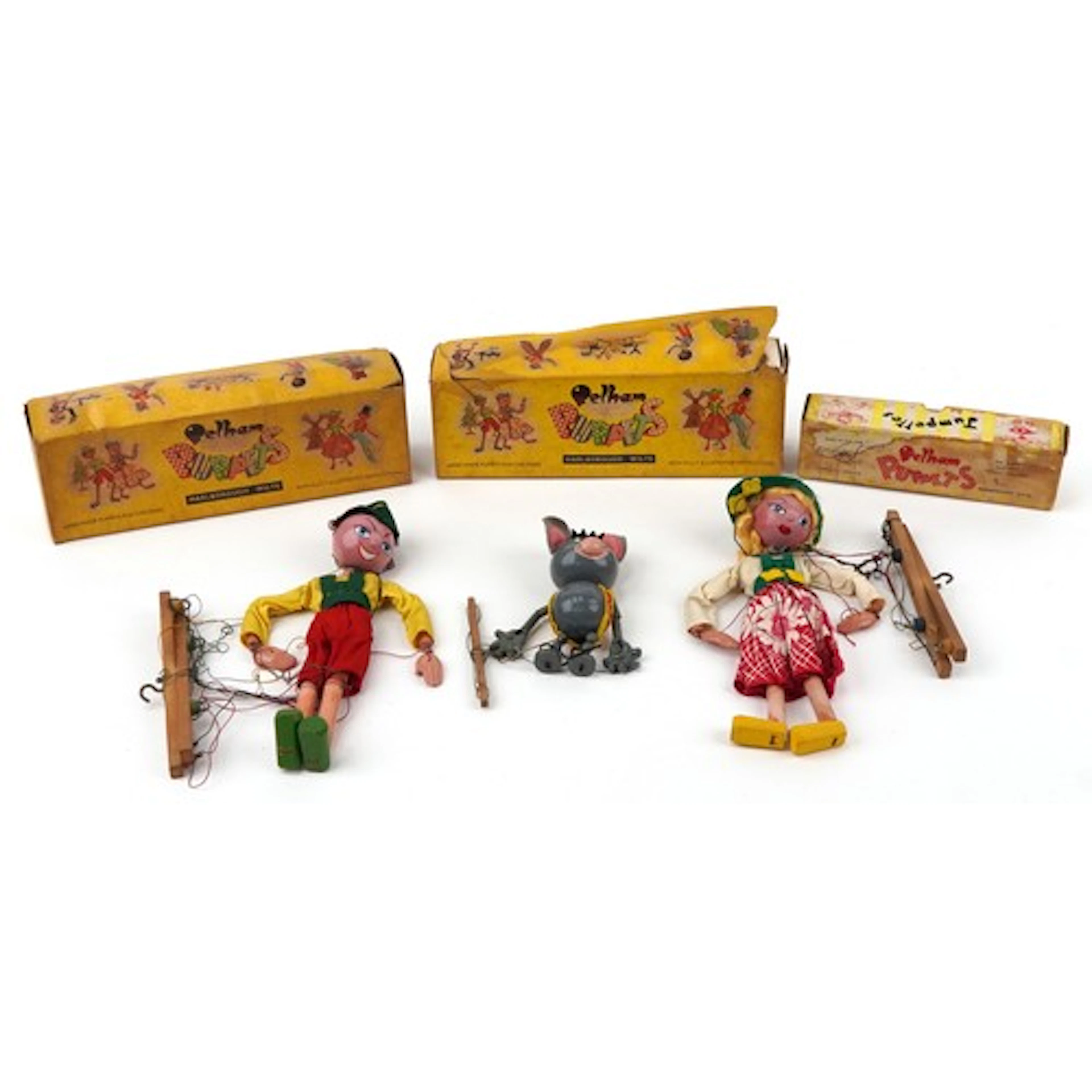 Three vintage Pelham string puppets comprising Tyro Boy, Tyr...