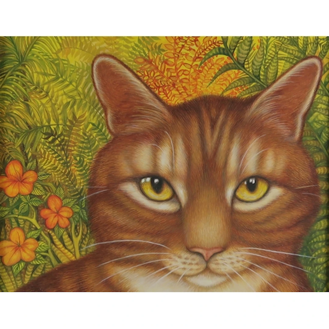 ANTHEA LEWIS RSW (SCOTTISH b.1948) GINGER CAT Gouache, sig...