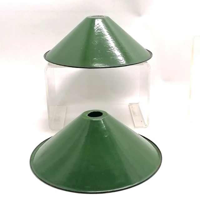 Vintage pair of green enamel lampshades - 25.5cm diameter - ...