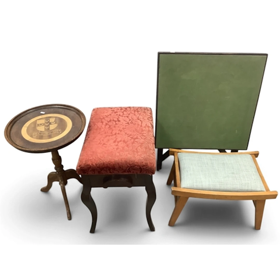 Inlaid Wine Table, stool, piano stool, folding card table (4...