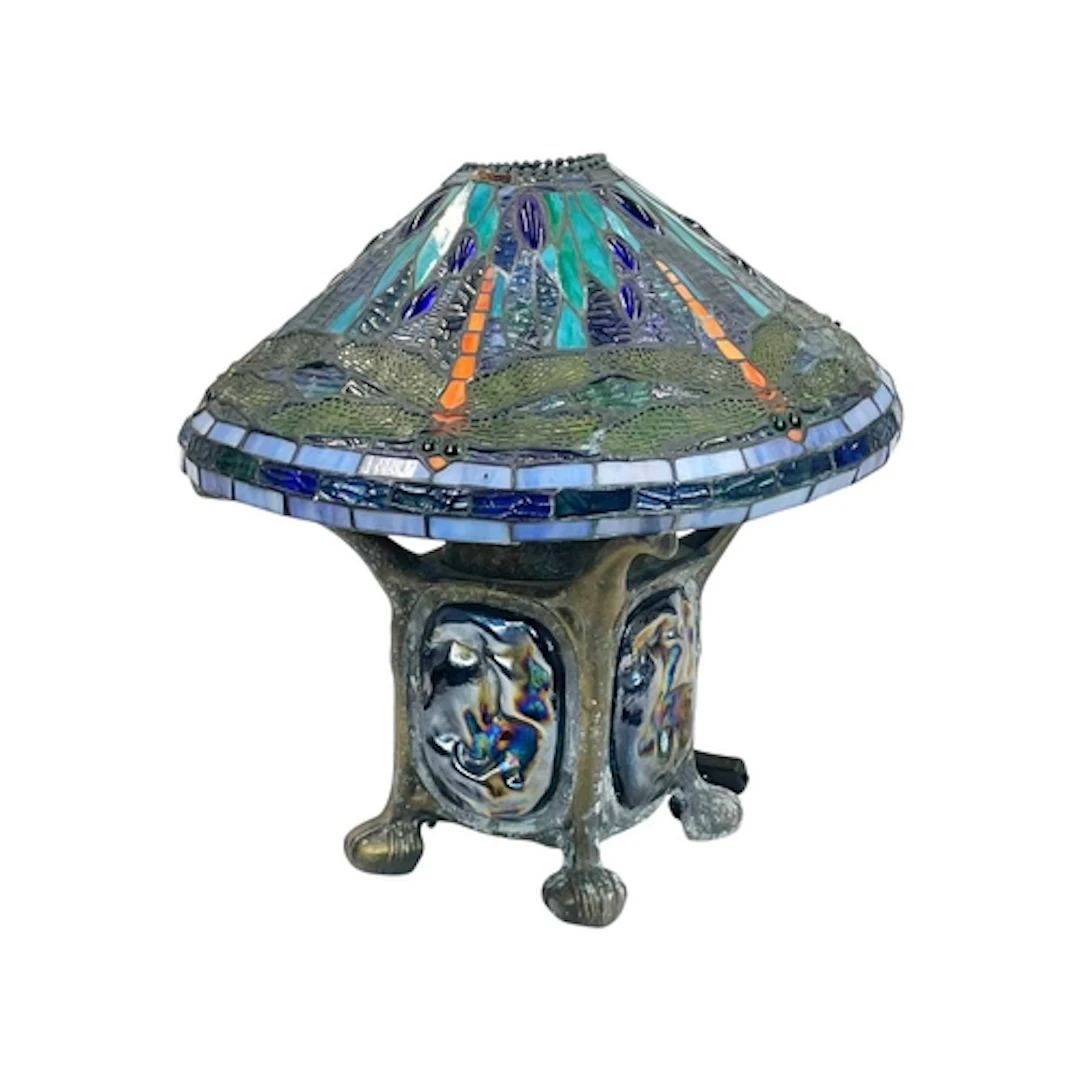 A Tiffany style table lamp. Late 20th century, with a colour...