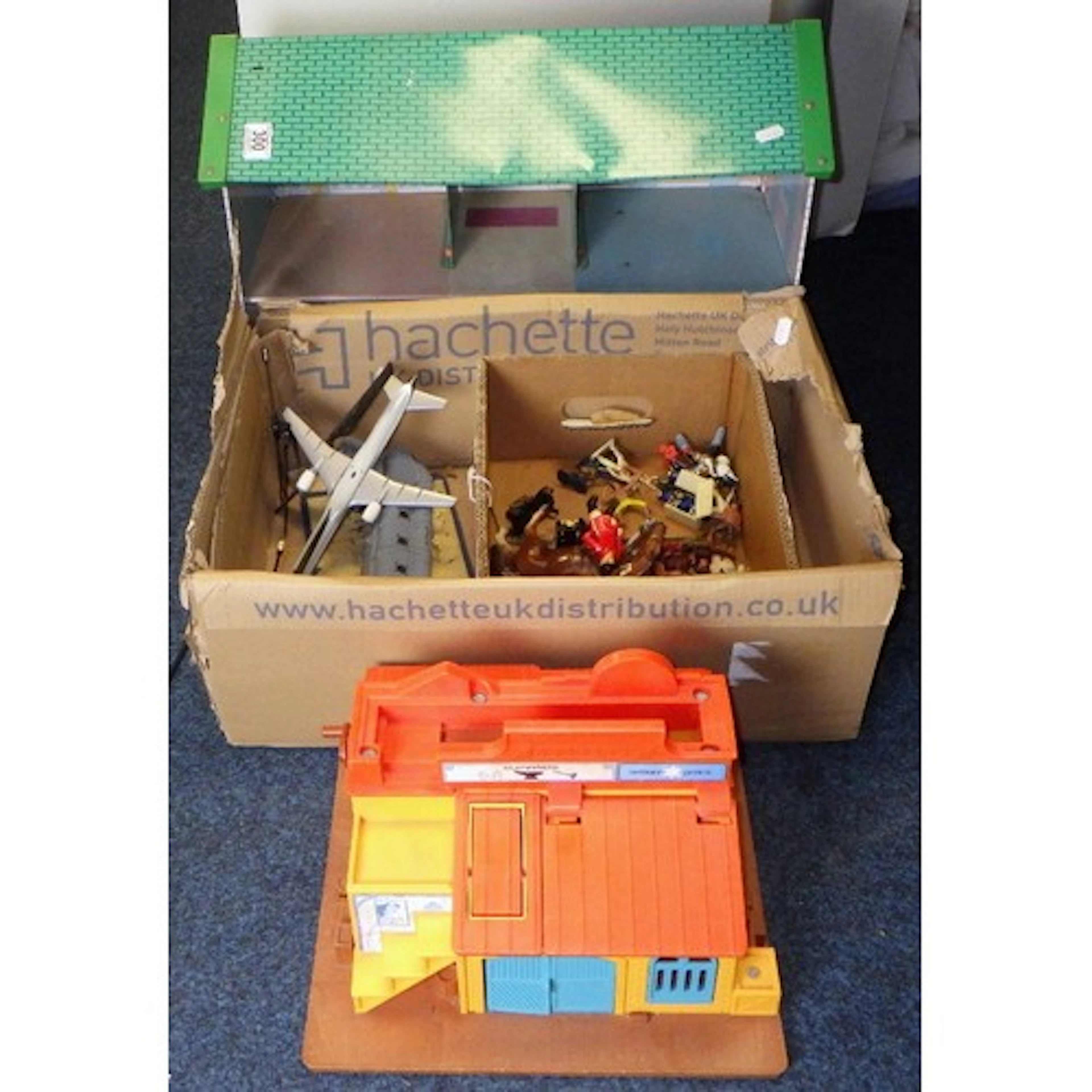 A tin plate doll's house, toys etc
