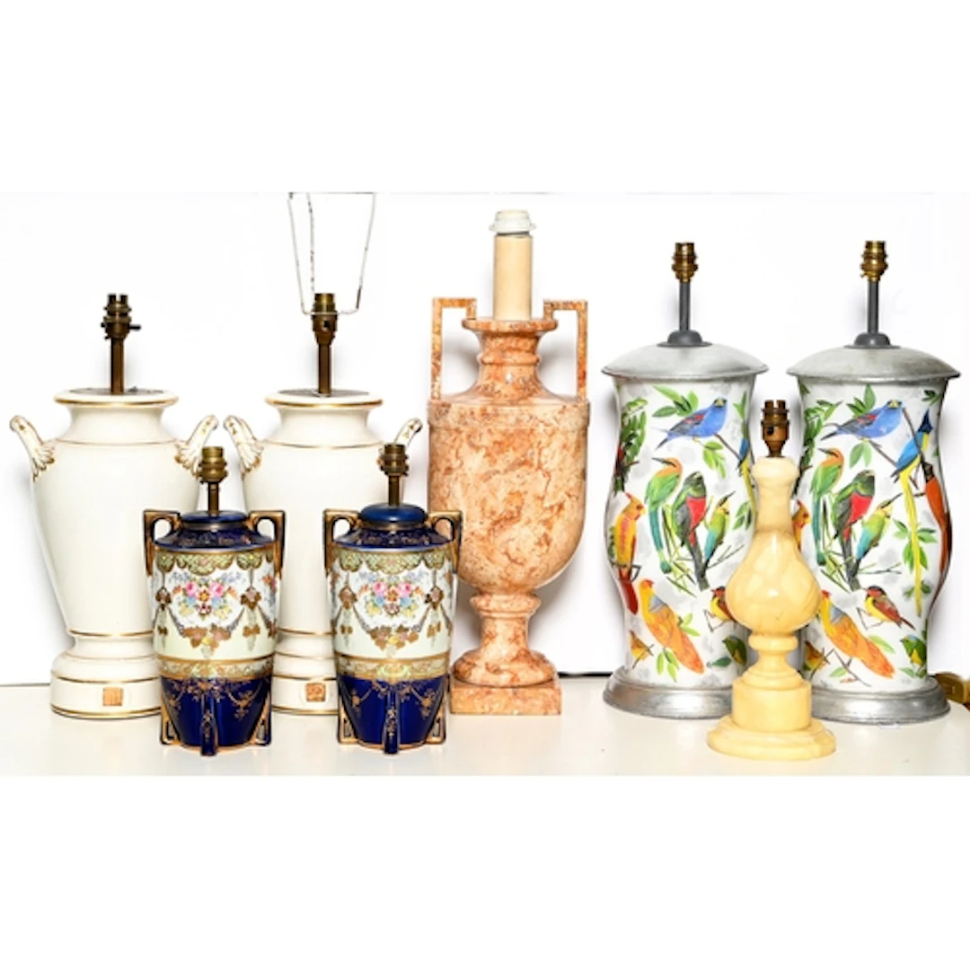 Eight table lamps, 19th c and later, to include an Italian m...