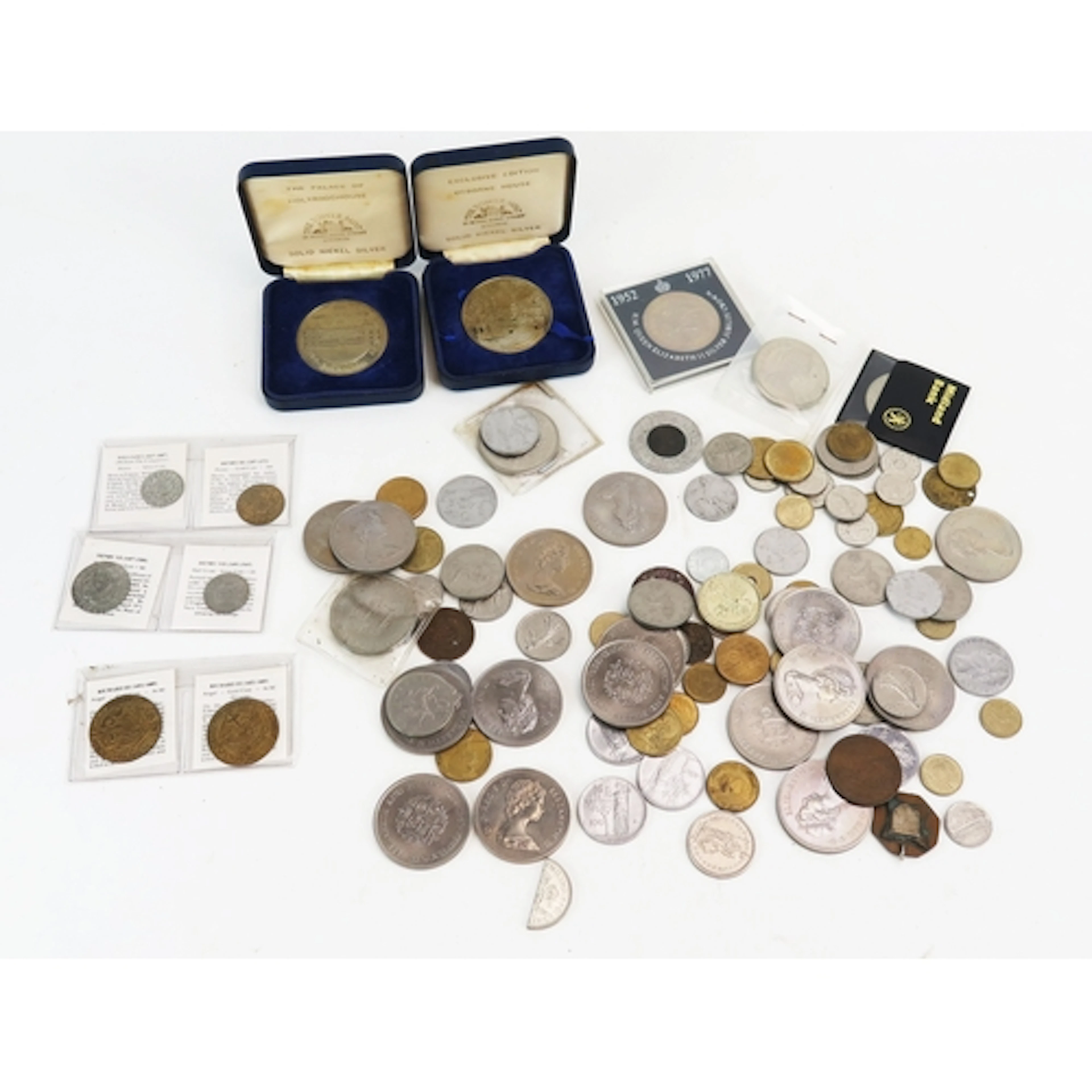 A selection of commemorative crowns and other coins