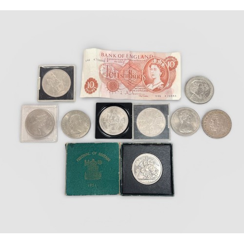 Coins and banknote with 1935 crown, boxed 1951 Festival of B...